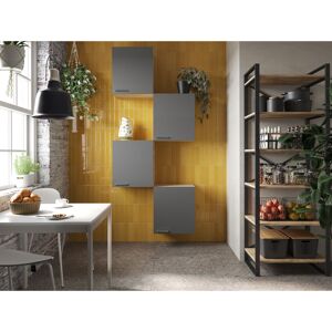 Küchenmöbel-Set 'Merle 7' grau/eichefarben 4 x Oberschränke 50 cm