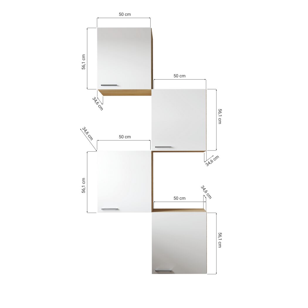 Küchenmöbel-Set 'Merle 7' grau/eichefarben 4 x Oberschränke 50 cm