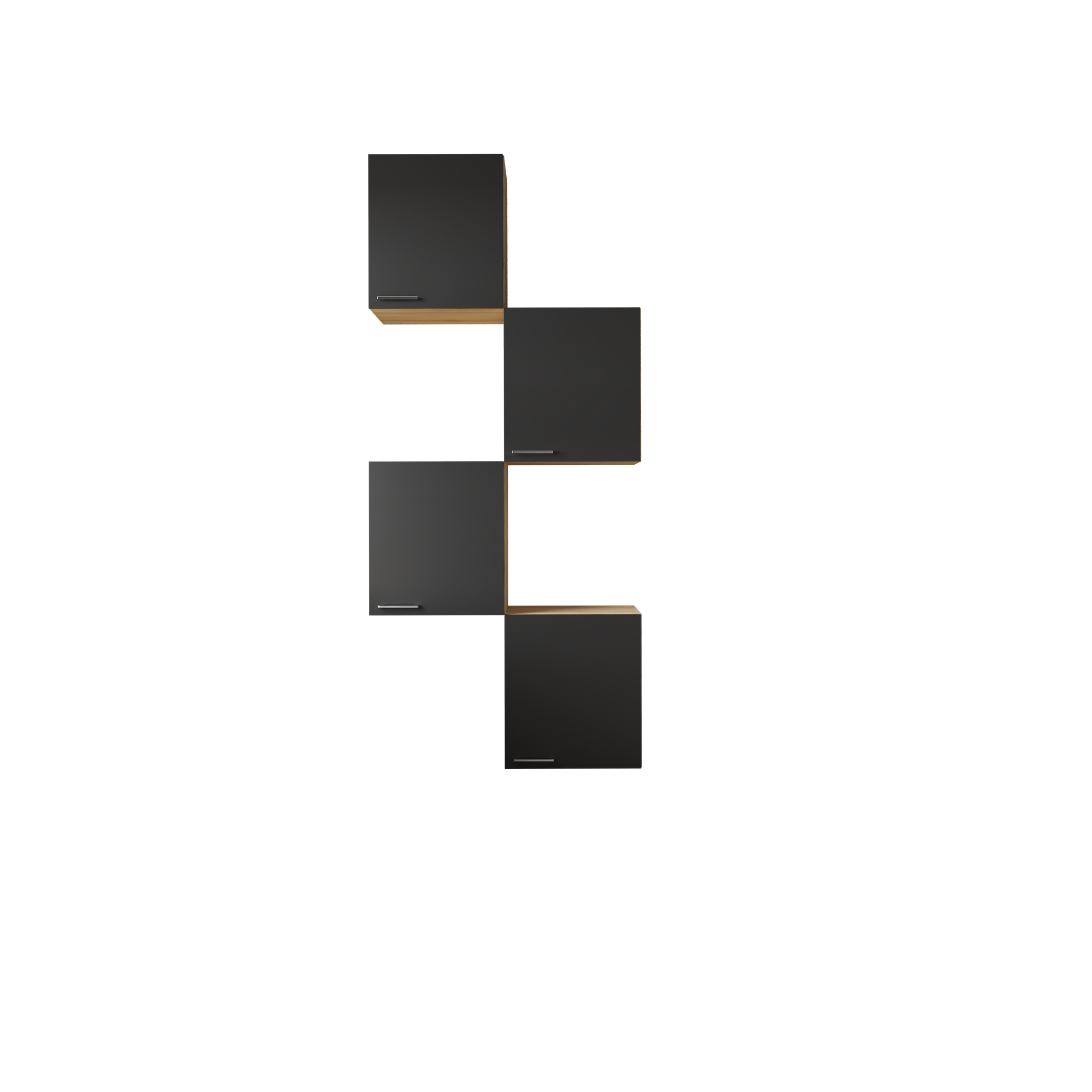 Küchenmöbel-Set 'Merle 7' schwarz/eichefarben 4 x Oberschränke 50 cm