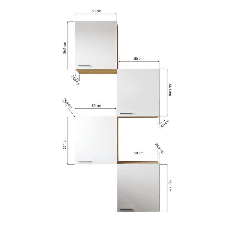 Küchenmöbel-Set 'Merle 7' schwarz/eichefarben 4 x Oberschränke 50 cm