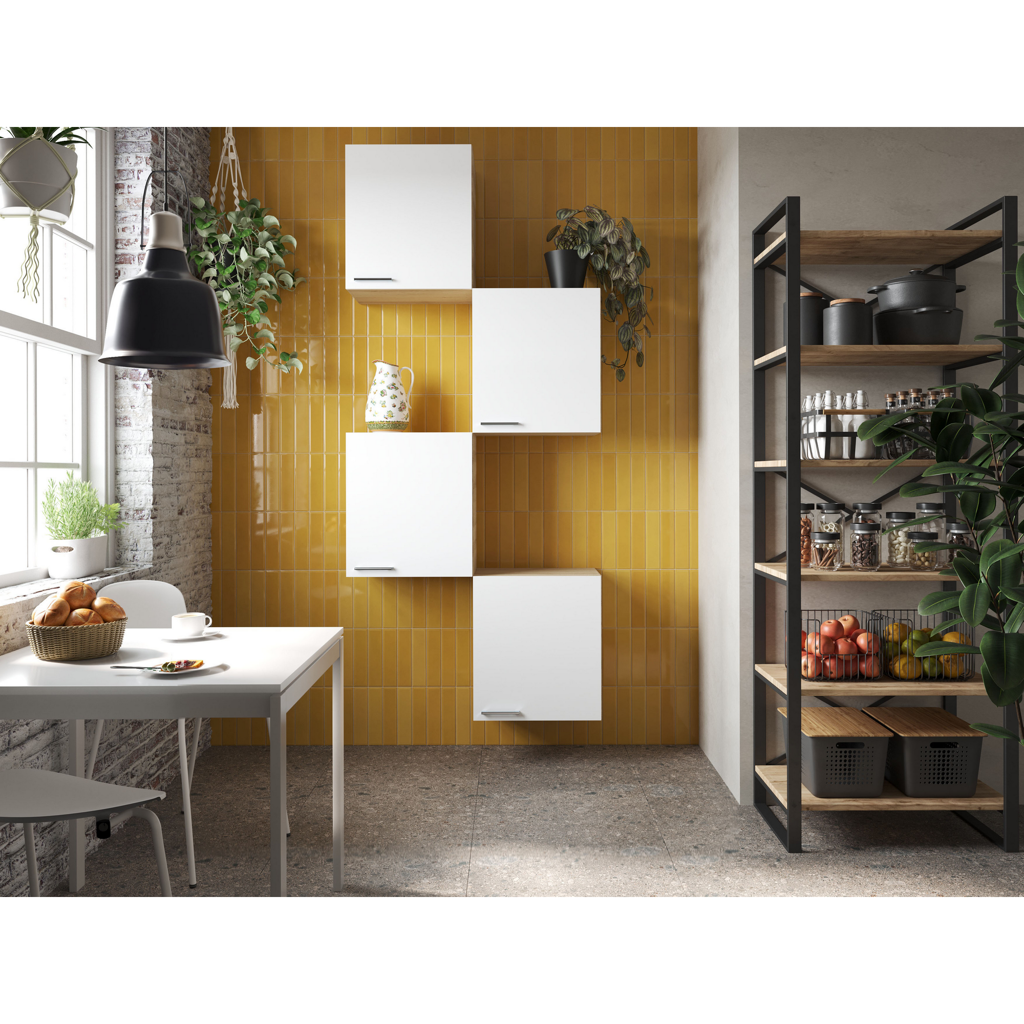 Küchenmöbel-Set 'Merle 7' weiß/eichefarben 4 x Oberschränke 50 cm