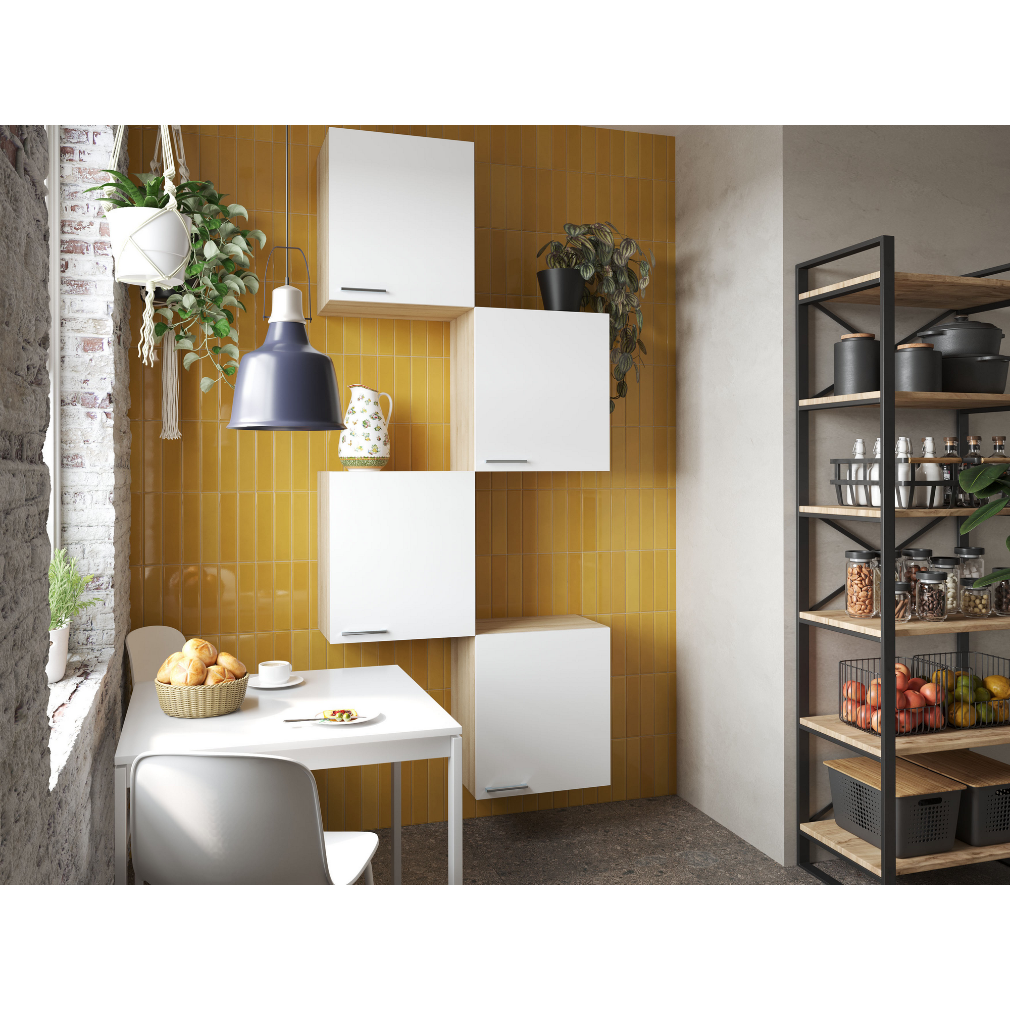 Küchenmöbel-Set 'Merle 7' weiß/eichefarben 4 x Oberschränke 50 cm