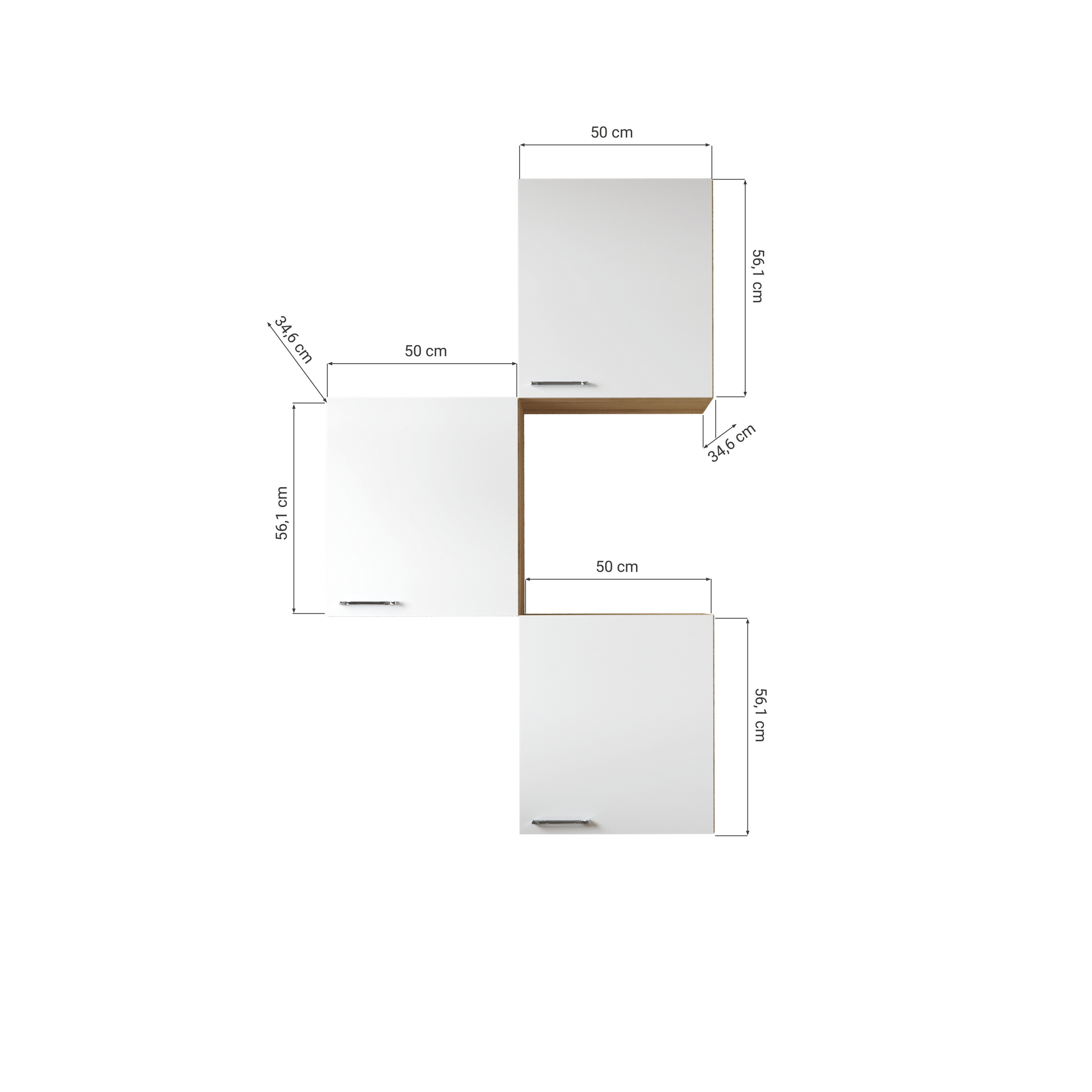 Küchenmöbel-Set 'Merle 8'  grau/eichefarben 3 x Oberschränke 50 cm