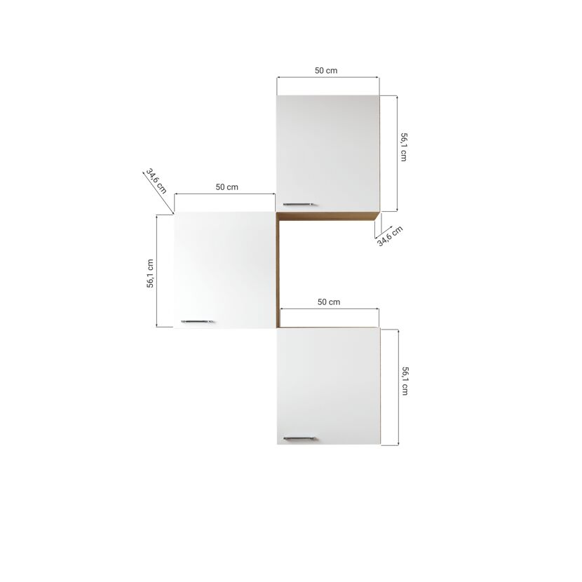 Küchenmöbel-Set 'Merle 8'  schwarz/eichefarben 3 x Oberschränke 50 cm