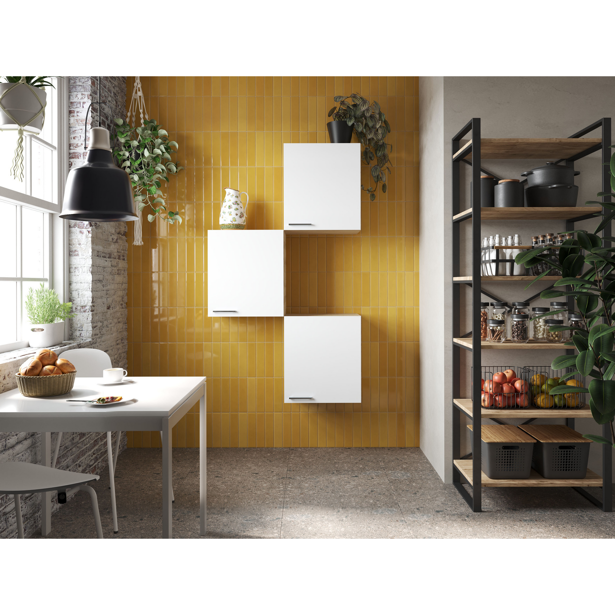 Küchenmöbel-Set 'Merle 8'  weiß/eichefarben 3 x Oberschränke 50 cm