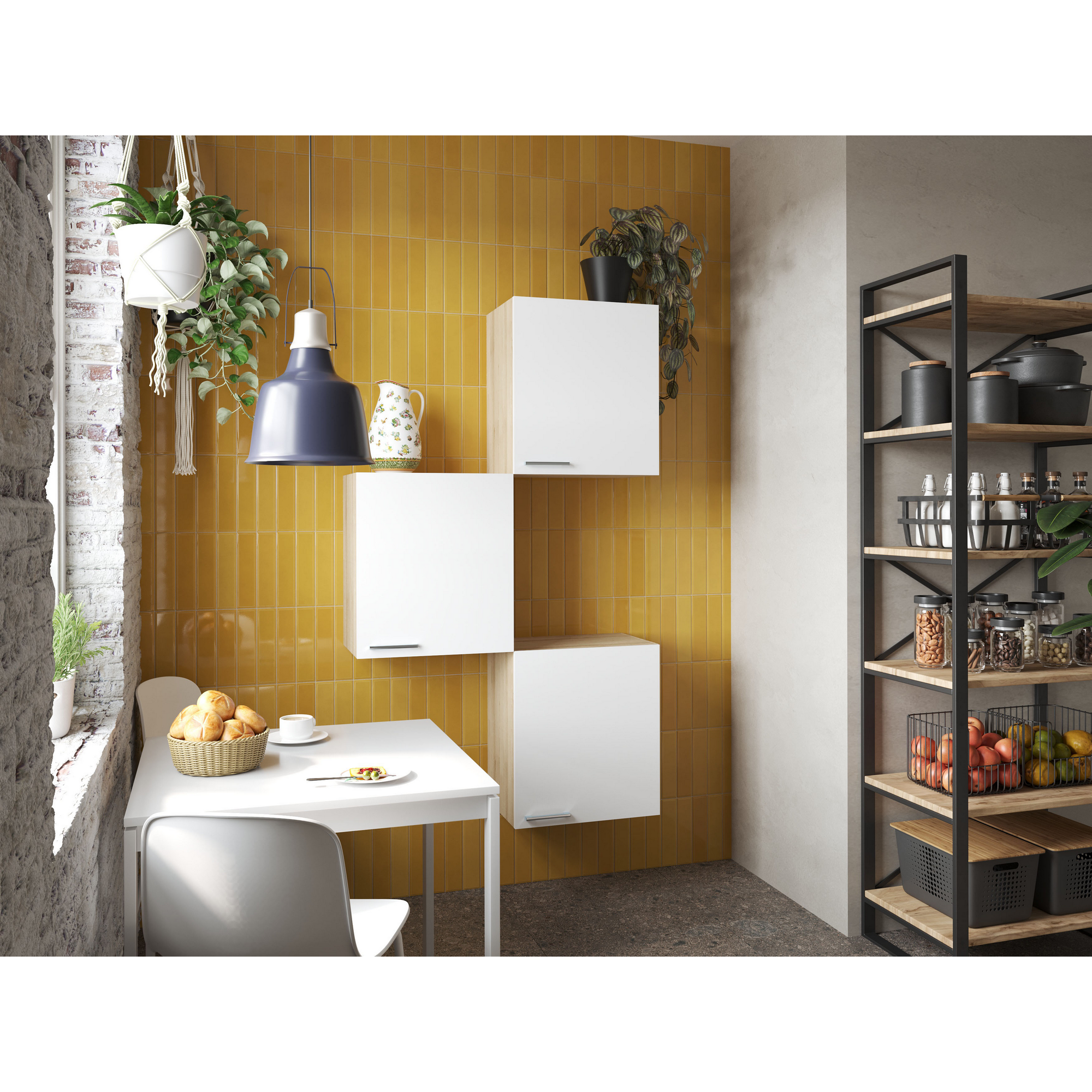 Küchenmöbel-Set 'Merle 8'  weiß/eichefarben 3 x Oberschränke 50 cm