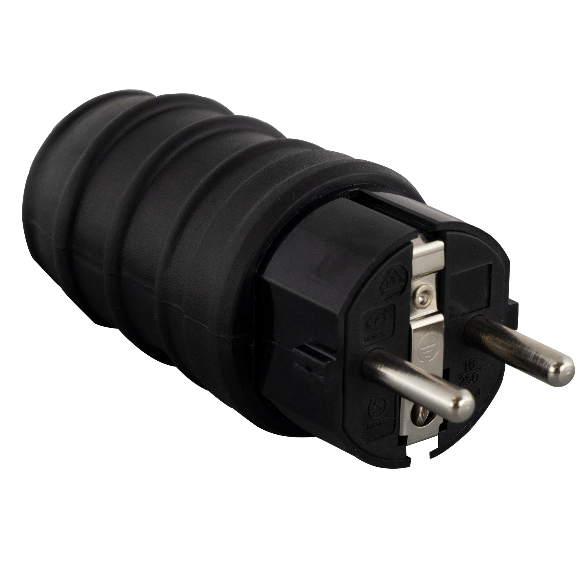 Schutzkontakt-Stecker schwarz Gummi SK 2,5 mm²