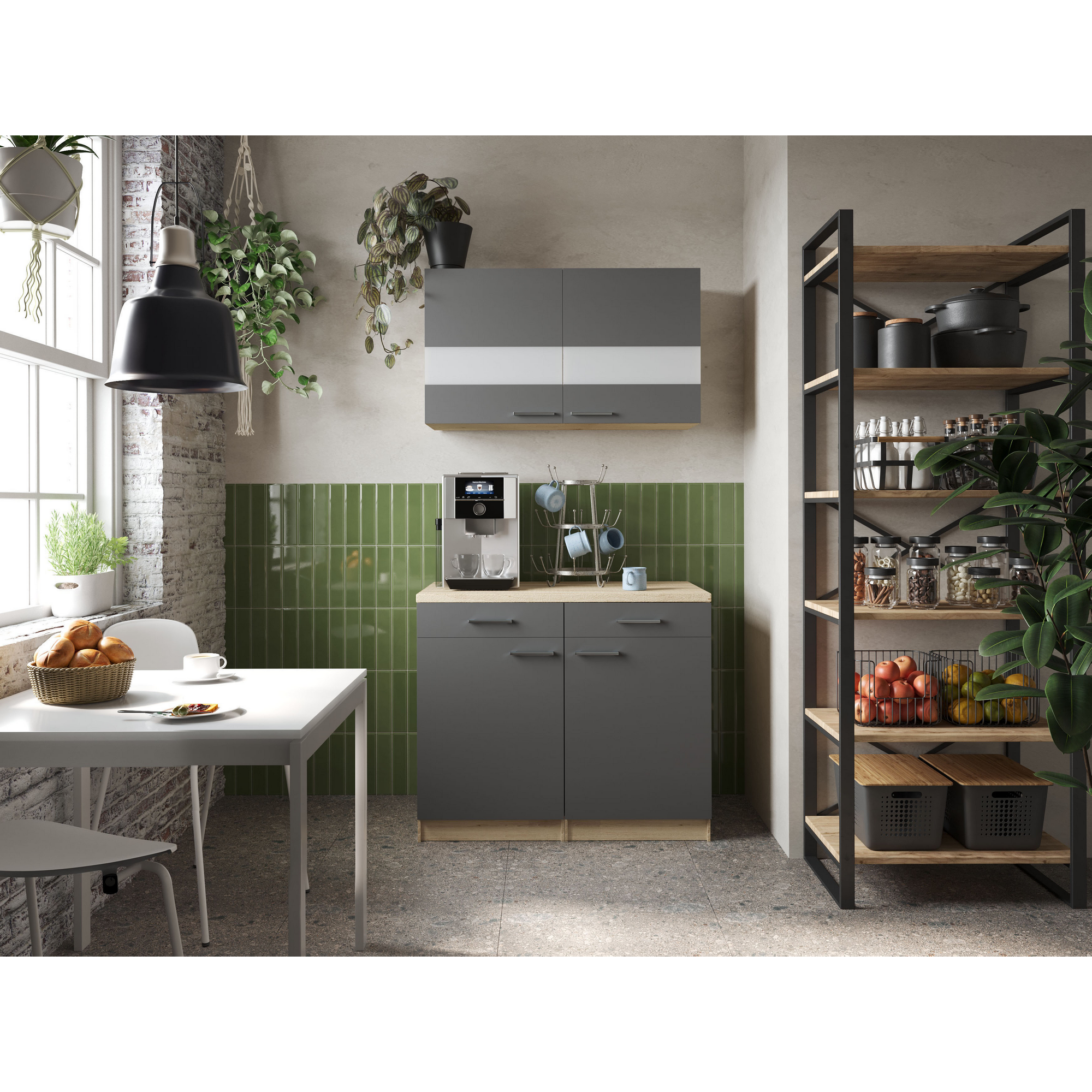 Küchenmöbel-Set 'Merle 9' grau/eichefarben 100 cm