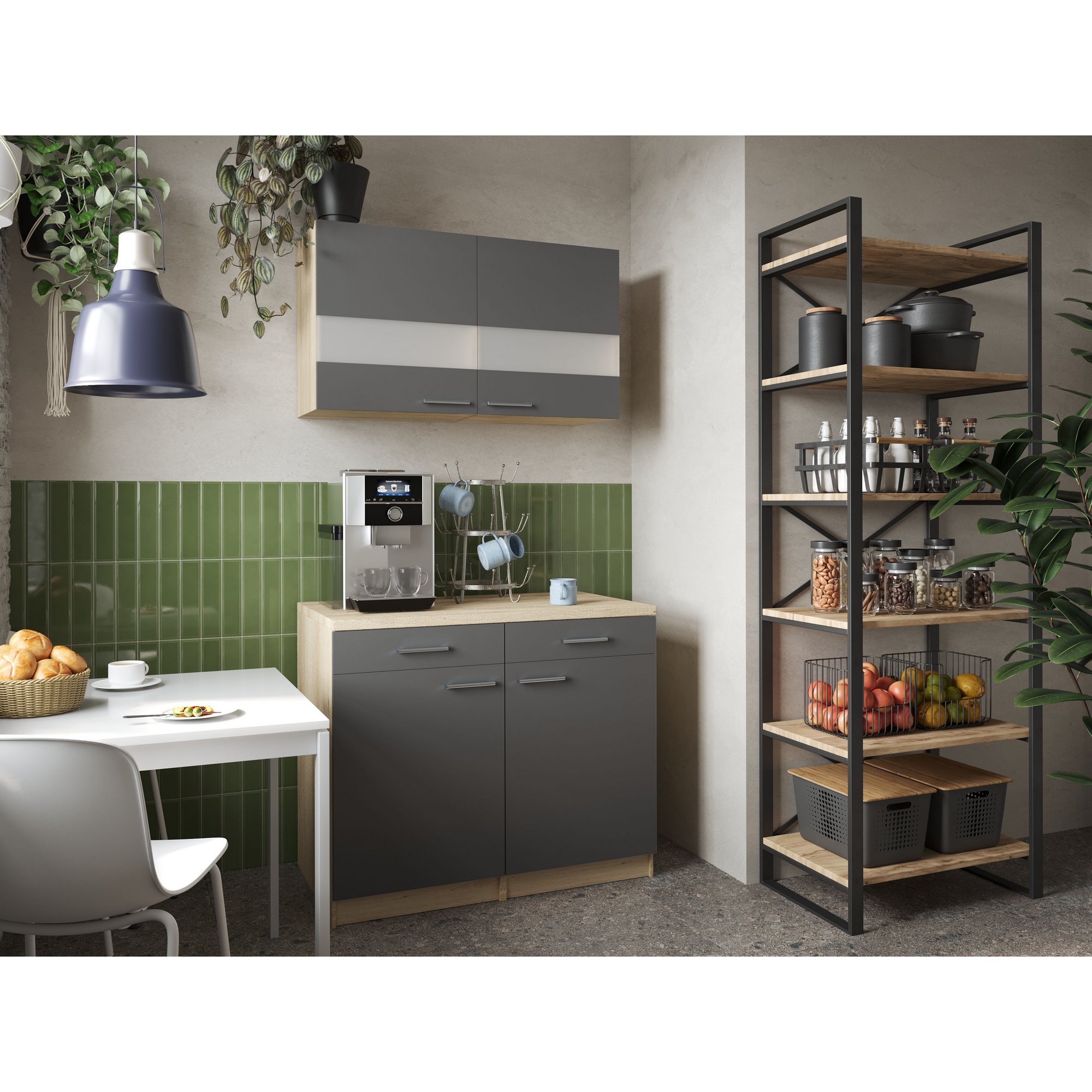 Küchenmöbel-Set 'Merle 9' grau/eichefarben 100 cm