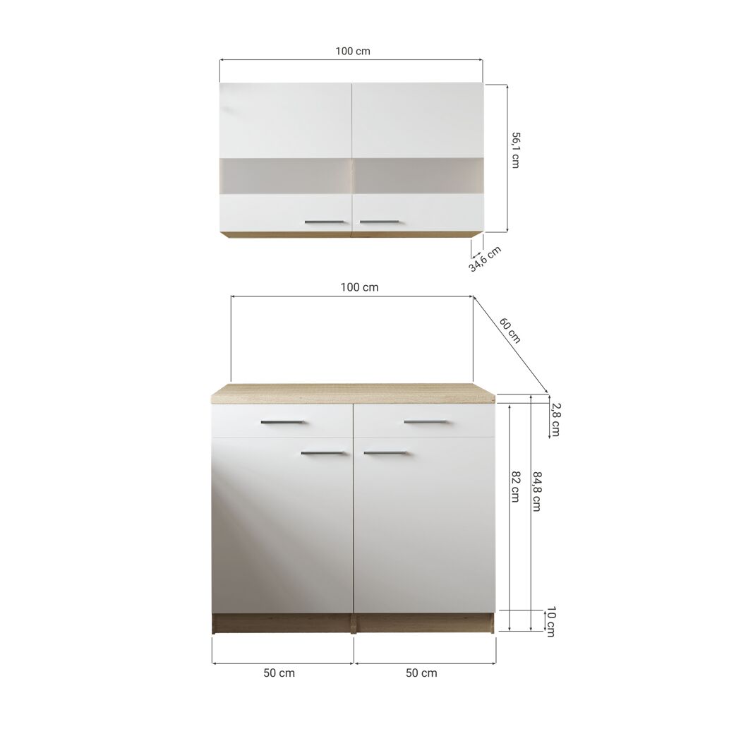 Küchenmöbel-Set 'Merle 9' grau/eichefarben 100 cm