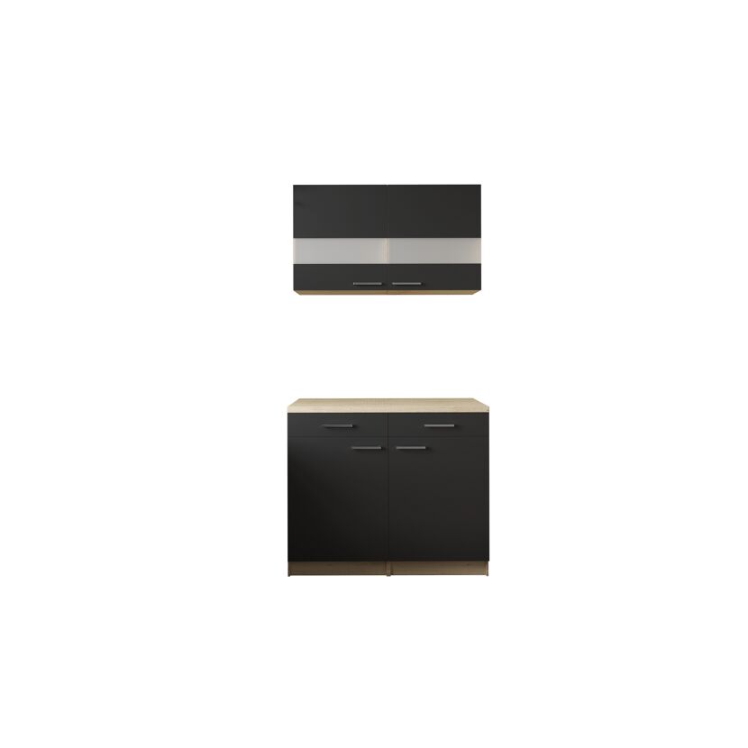 Küchenmöbel-Set 'Merle 9' schwarz/eichefarben 100 cm
