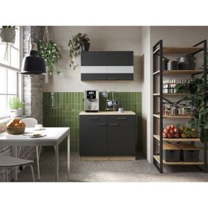 Küchenmöbel-Set 'Merle 9' schwarz/eichefarben 100 cm