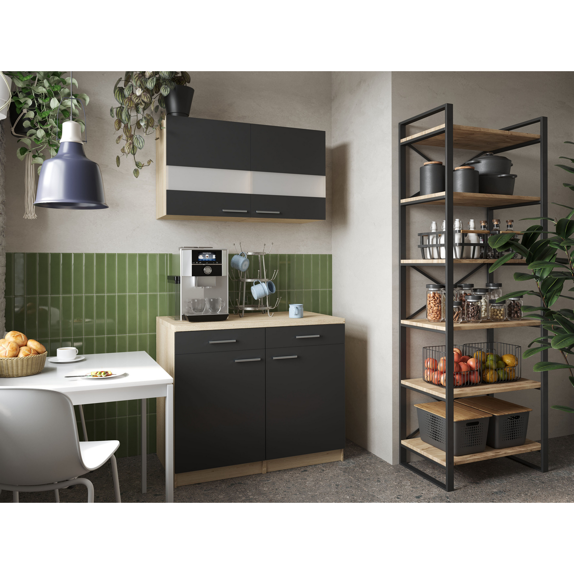 Küchenmöbel-Set 'Merle 9' schwarz/eichefarben 100 cm