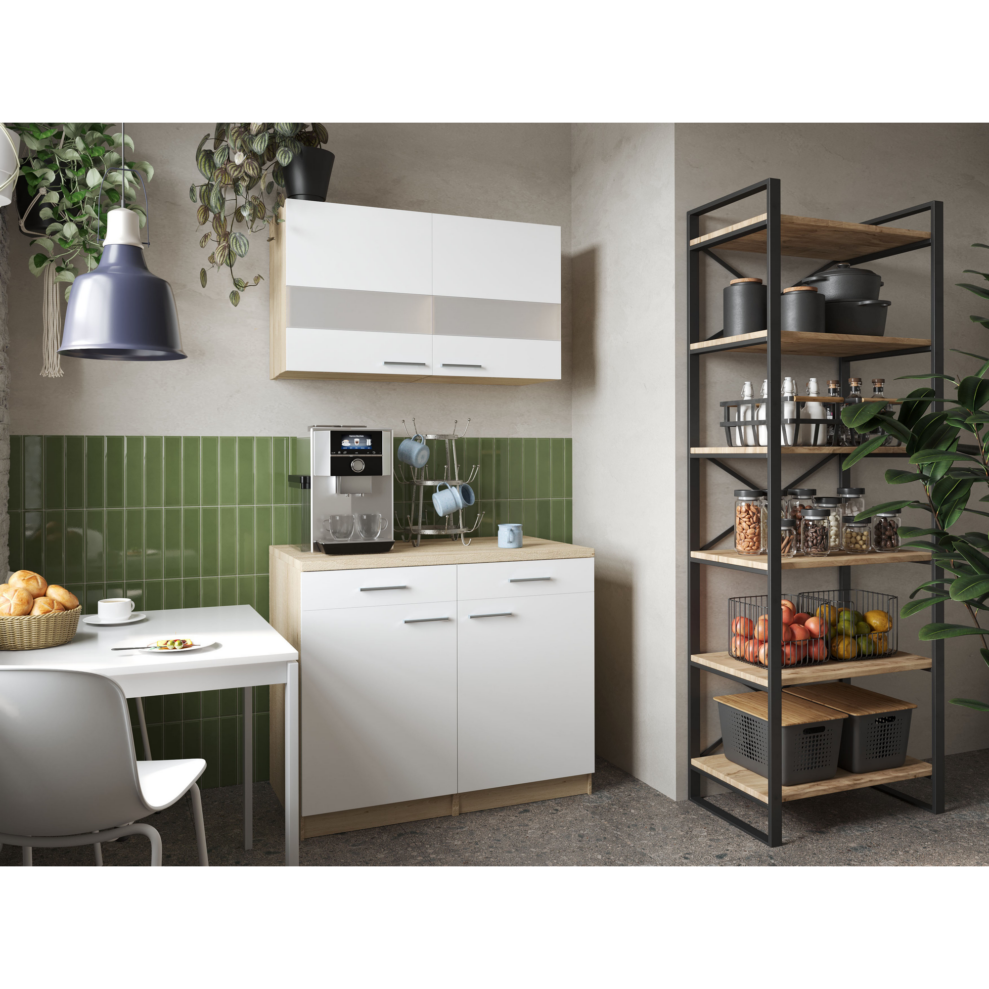 Küchenmöbel-Set 'Merle 9' weiß/eichefarben 100 cm