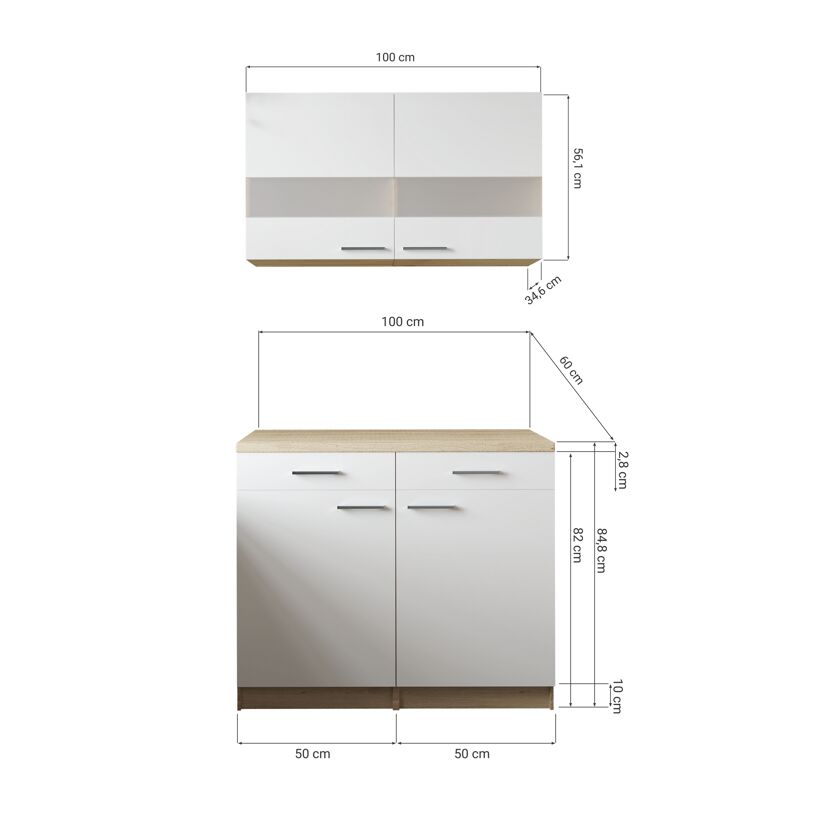 Küchenmöbel-Set 'Merle 9' weiß/eichefarben 100 cm