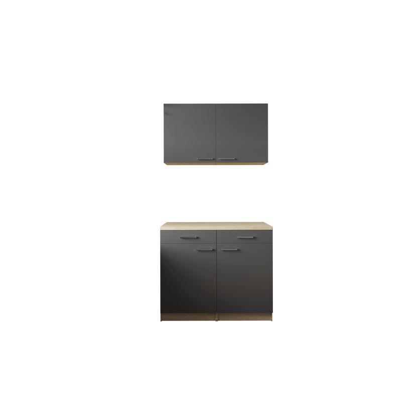 Küchenmöbel-Set 'Merle 10' grau/eichefarben 100 cm