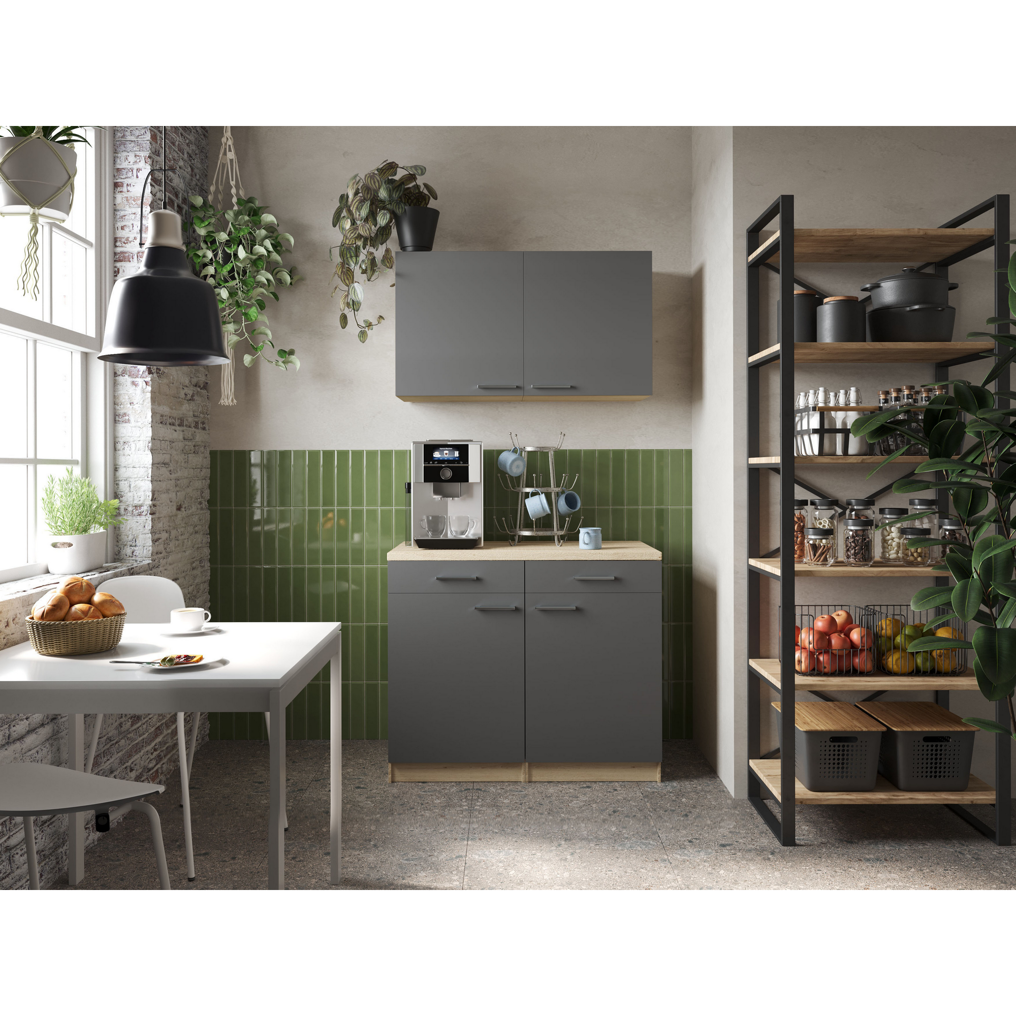 Küchenmöbel-Set 'Merle 10' grau/eichefarben 100 cm