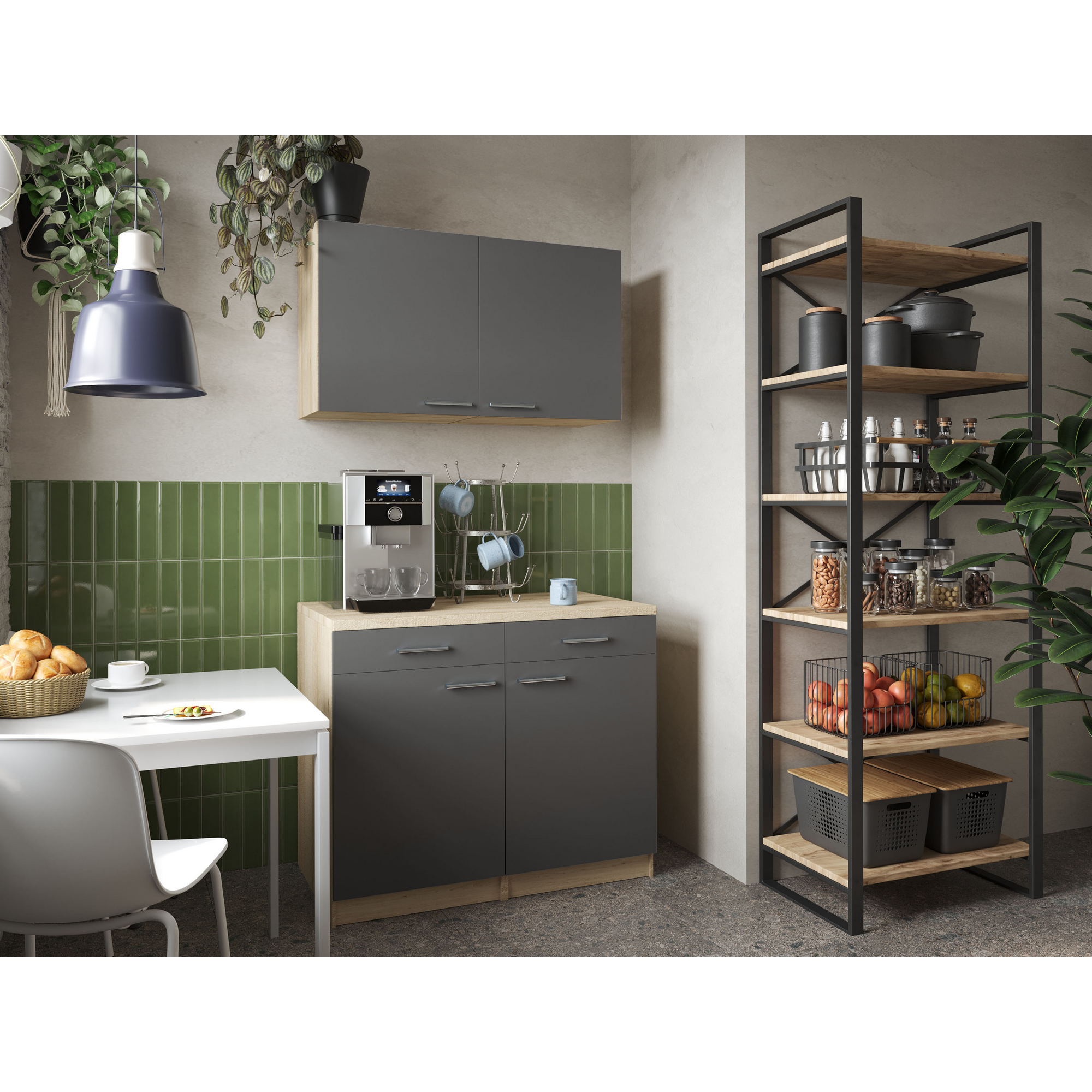 Küchenmöbel-Set 'Merle 10' grau/eichefarben 100 cm