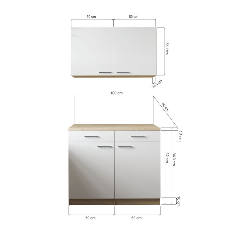 Küchenmöbel-Set 'Merle 10' grau/eichefarben 100 cm