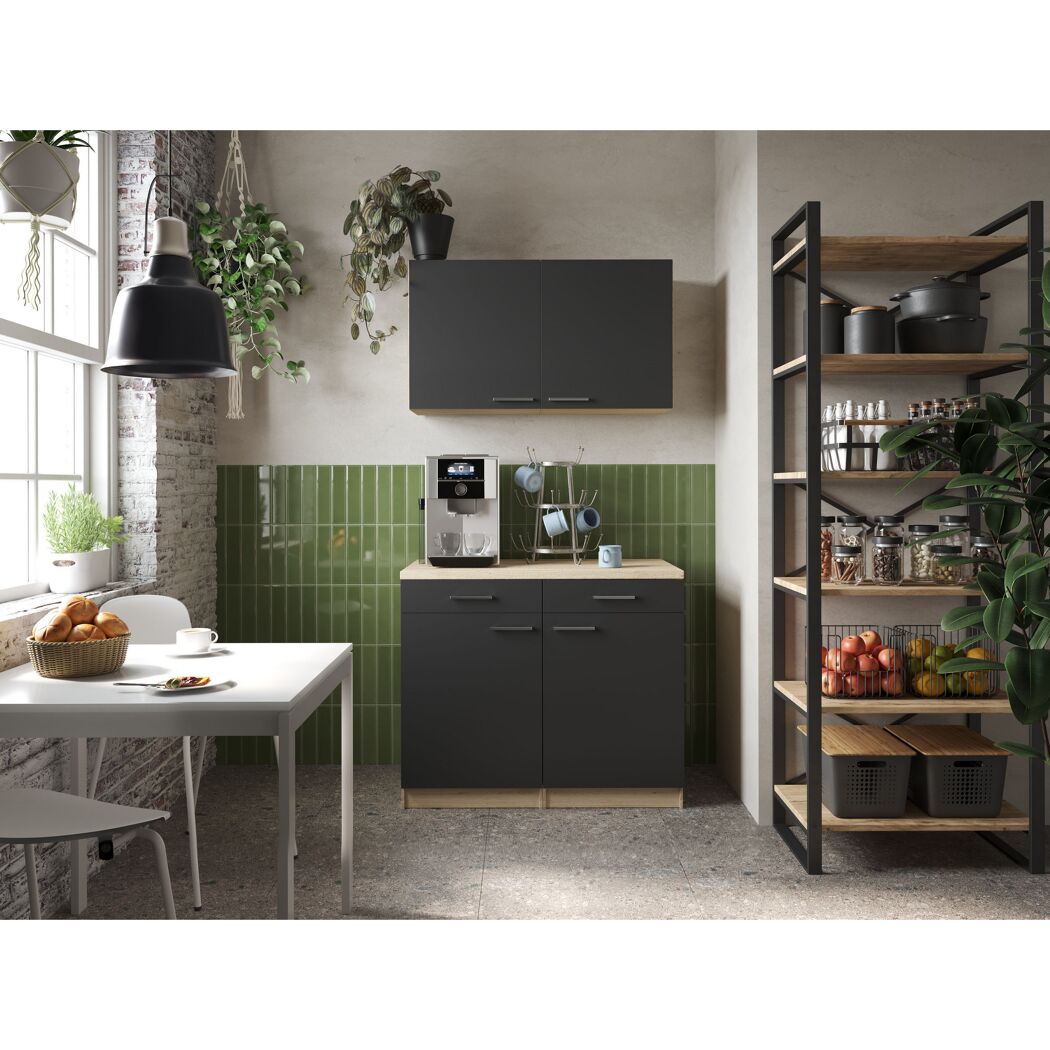 Küchenmöbel-Set 'Merle 10' schwarz/eichefarben 100 cm