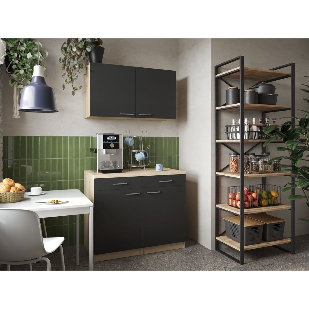 Küchenmöbel-Set 'Merle 10' schwarz/eichefarben 100 cm