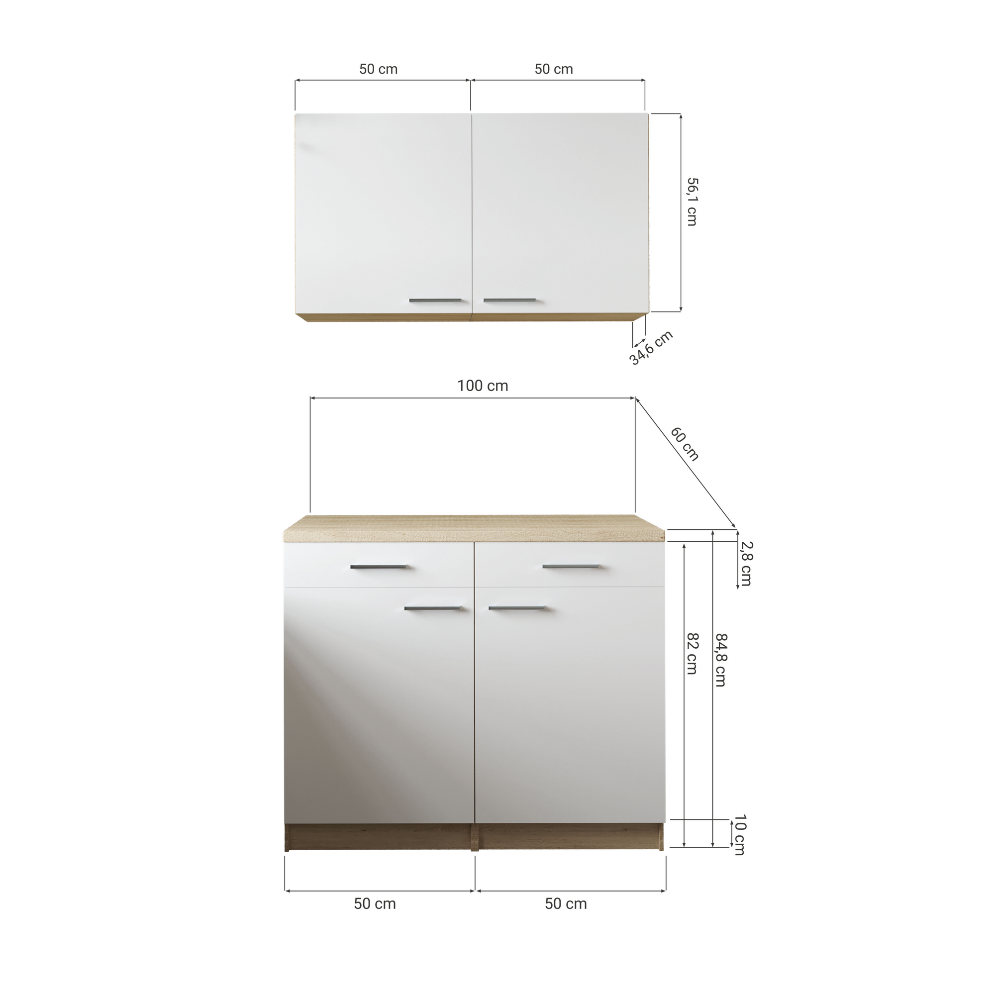 Küchenmöbel-Set 'Merle 10' schwarz/eichefarben 100 cm
