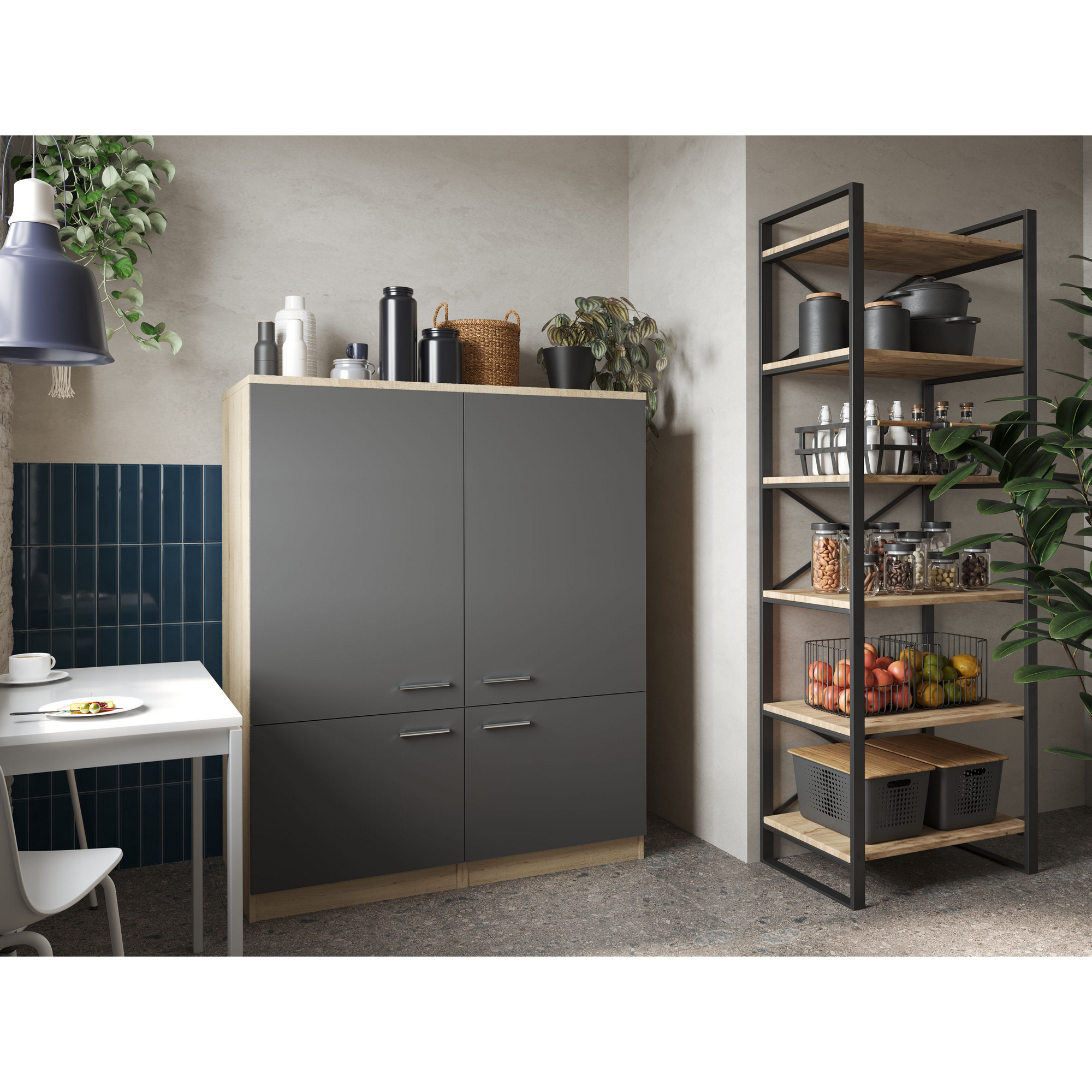 Küchenmöbel-Set 'Merle 11' grau/eichefarben 145 x 120 x 60 cm