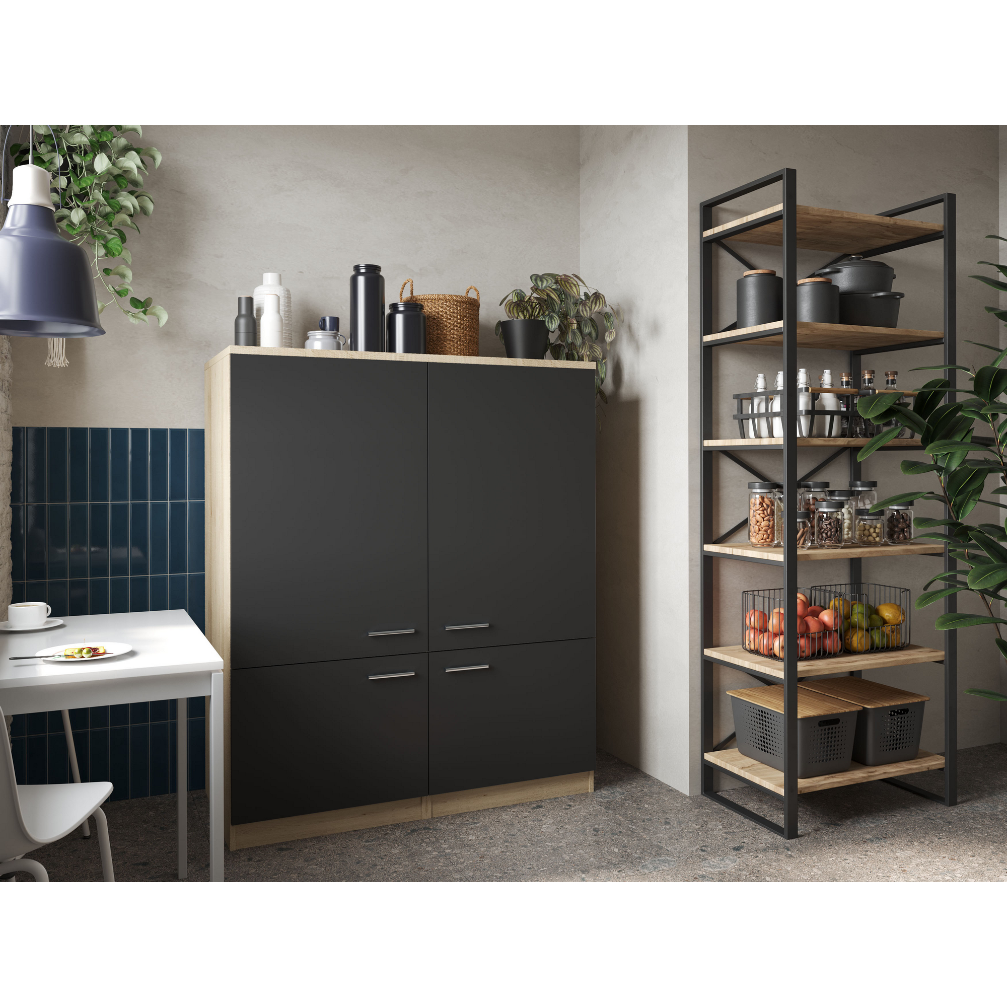 Küchenmöbel-Set 'Merle 11' schwarz/eichefarben 145 x 120 x 60 cm