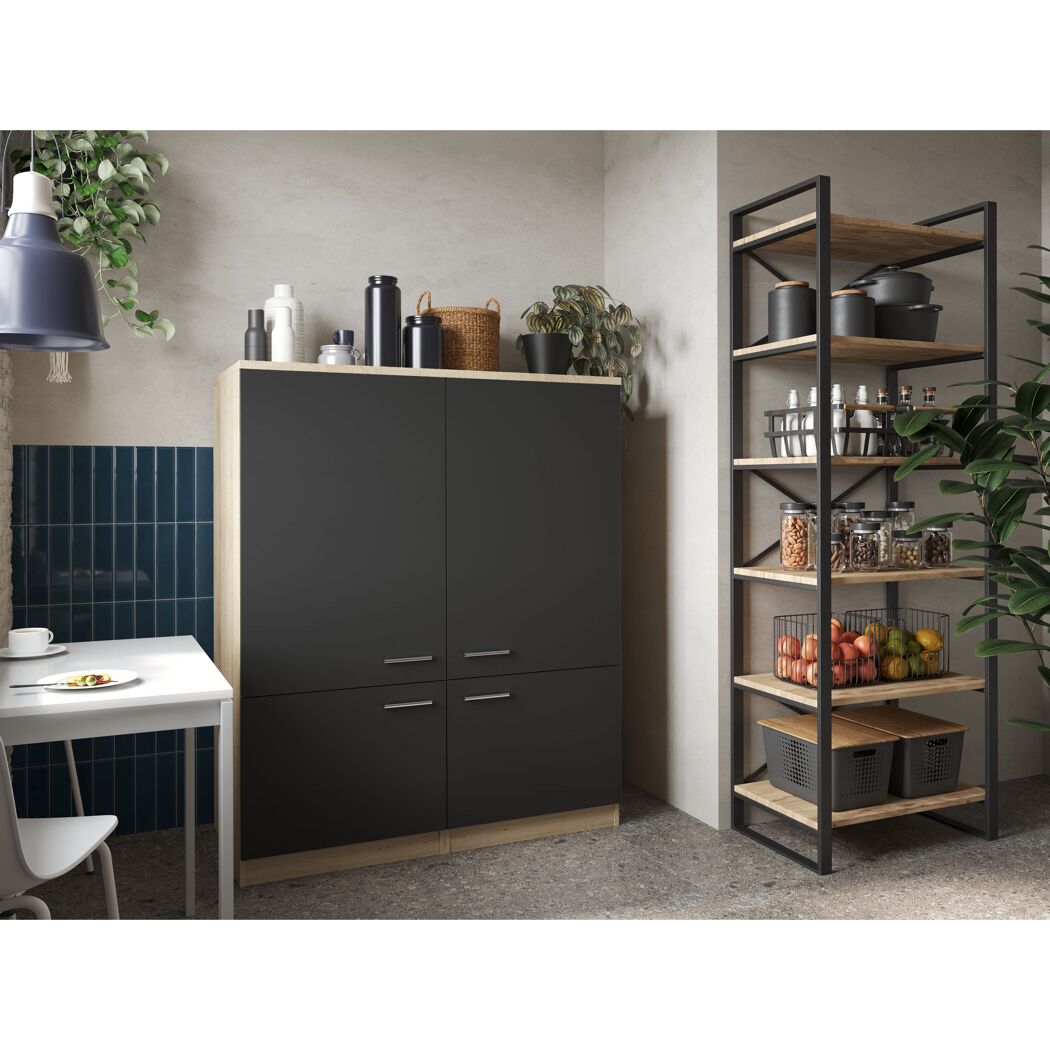 Küchenmöbel-Set 'Merle 11' schwarz/eichefarben 145 x 120 x 60 cm