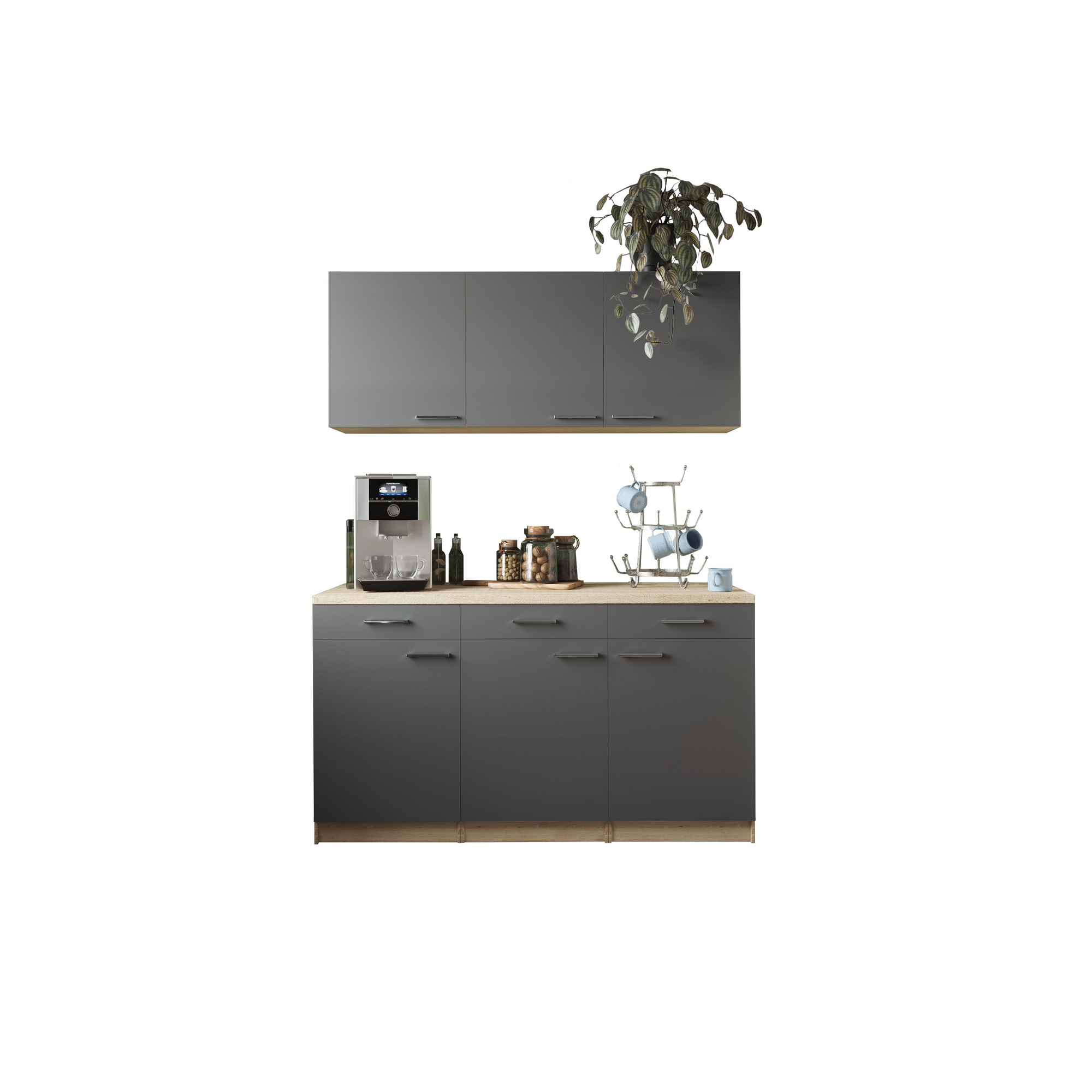 Küchenmöbel-Set 'Merle 12' grau/eichefarben 150 cm