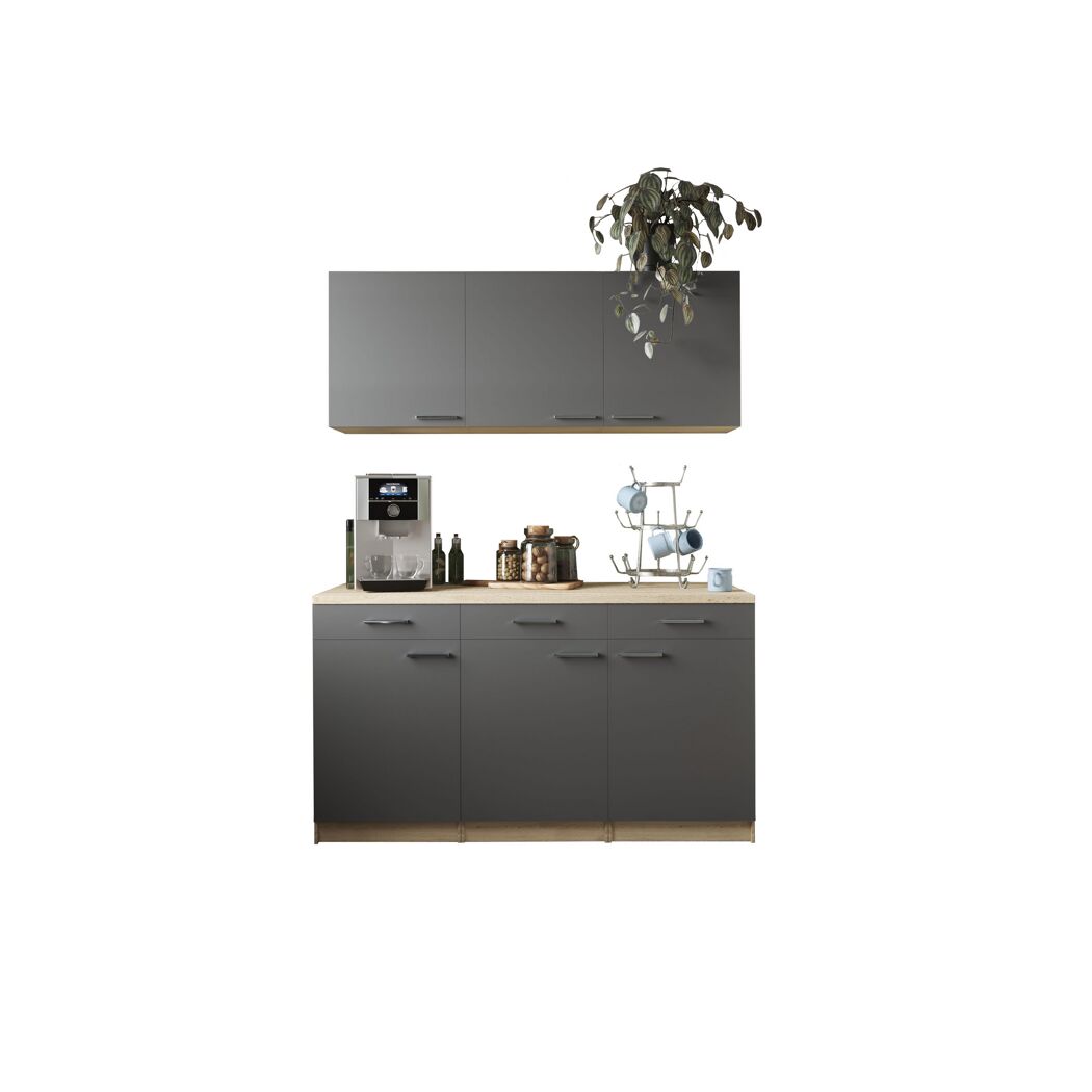 Küchenmöbel-Set 'Merle 12' grau/eichefarben 150 cm