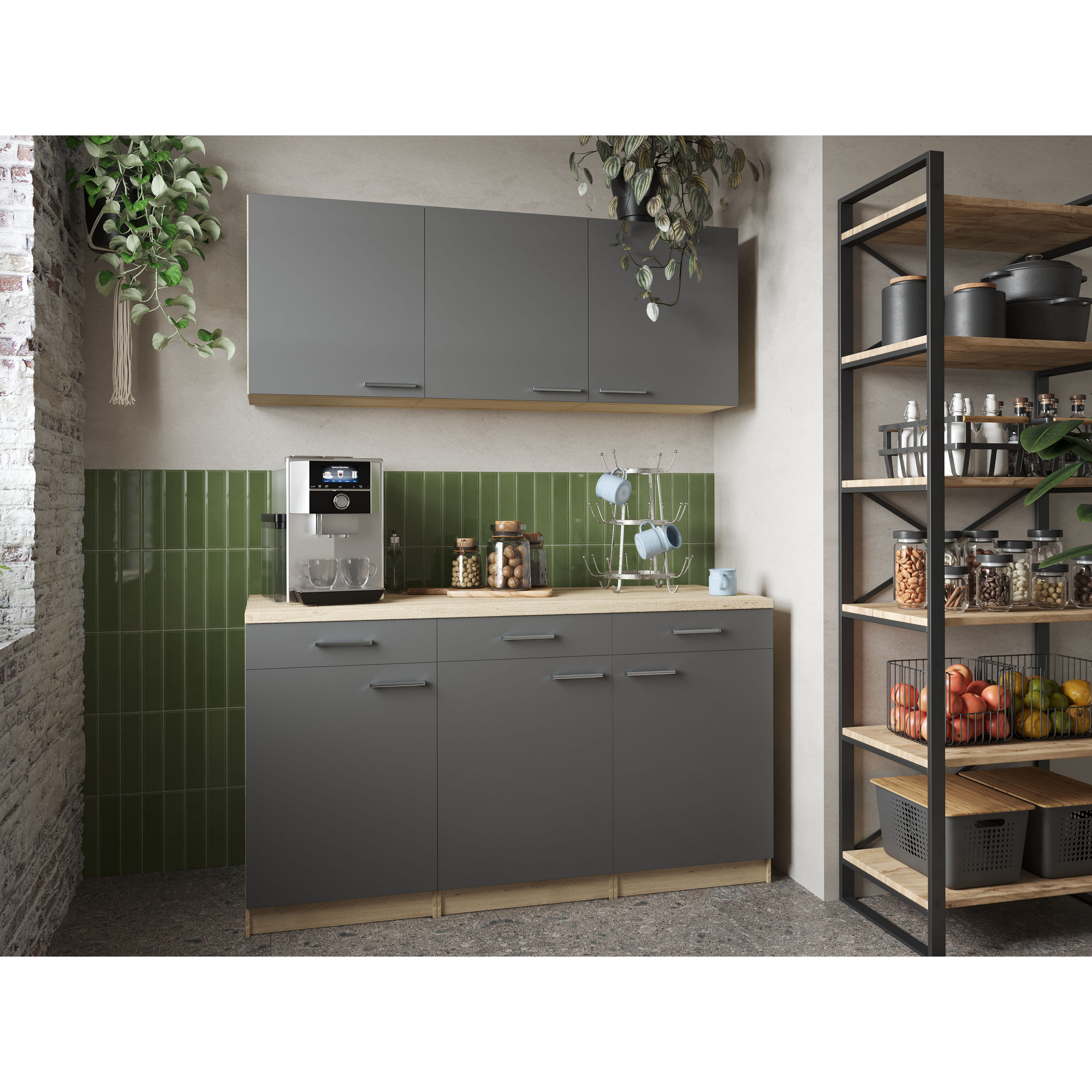 Küchenmöbel-Set 'Merle 12' grau/eichefarben 150 cm