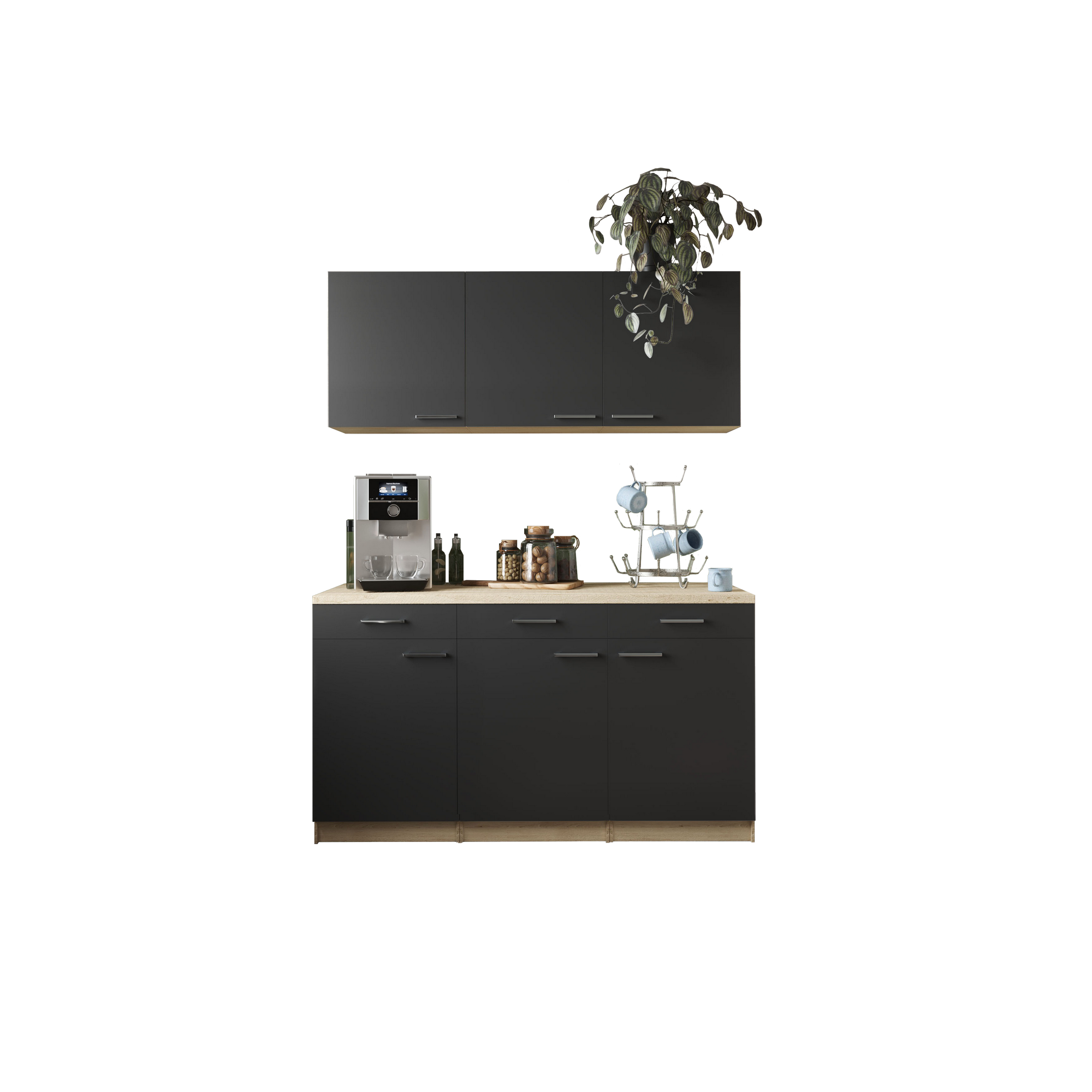 Küchenmöbel-Set 'Merle 12' schwarz/eichefarben 150 cm