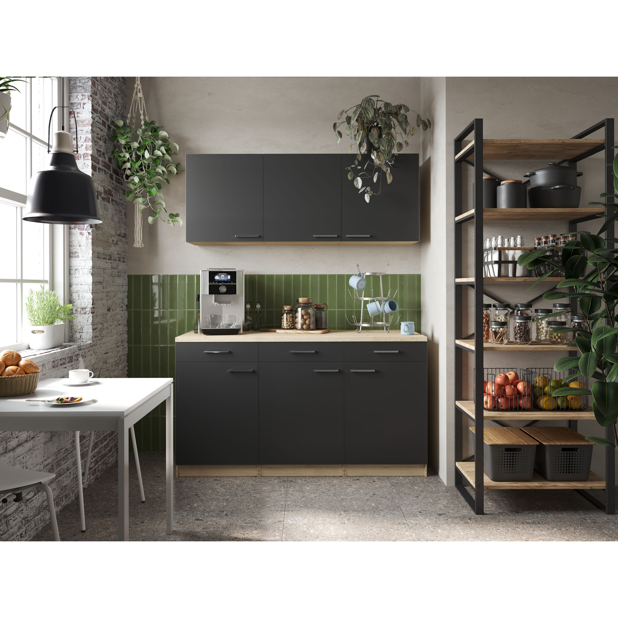 Küchenmöbel-Set 'Merle 12' schwarz/eichefarben 150 cm