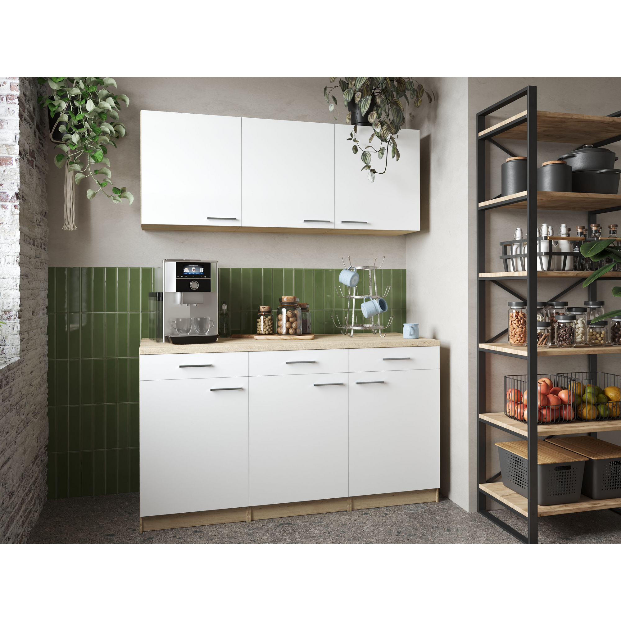 Küchenmöbel-Set 'Merle 12' weiß/eichefarben 150 cm