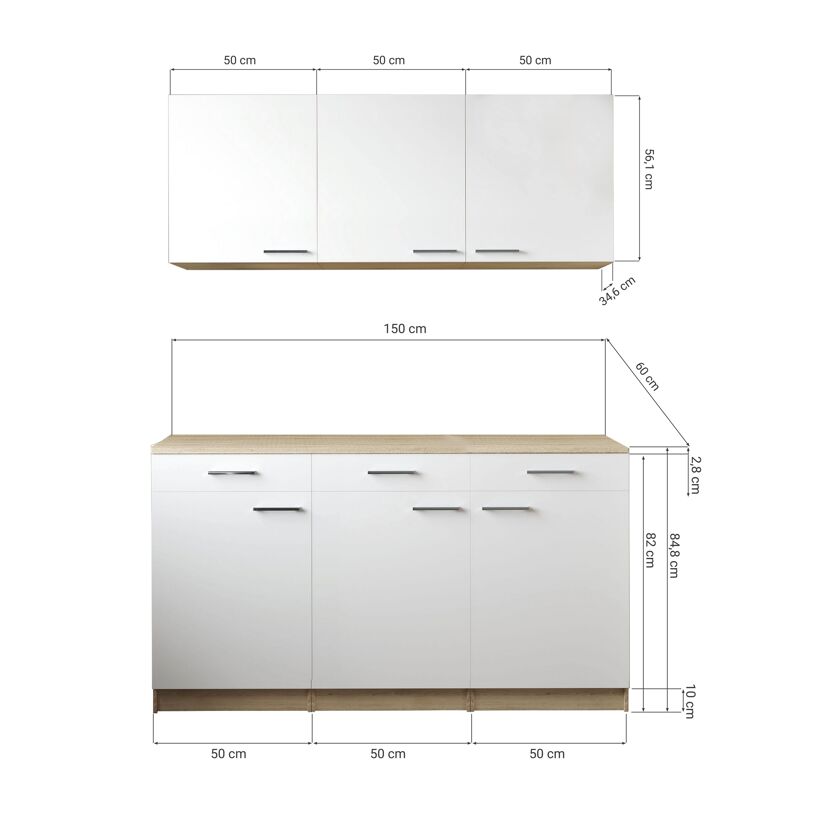 Küchenmöbel-Set 'Merle 12' weiß/eichefarben 150 cm
