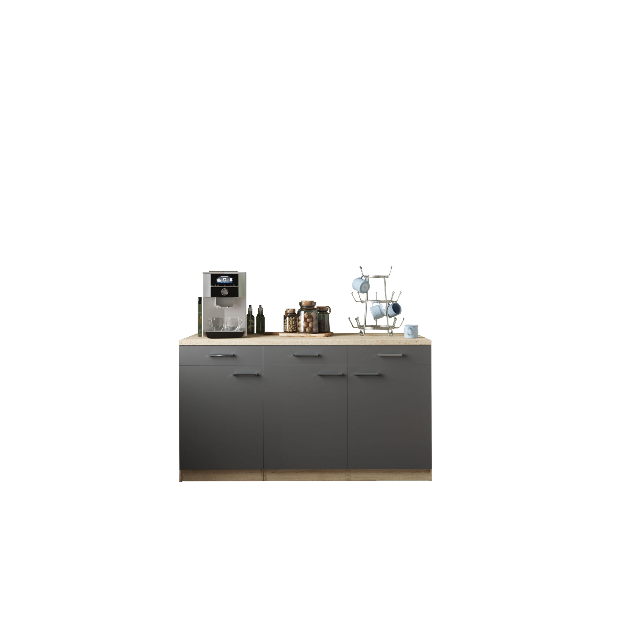 Küchenmöbel-Set 'Merle 13' grau/eichefarben 150 x 60 x 85 cm