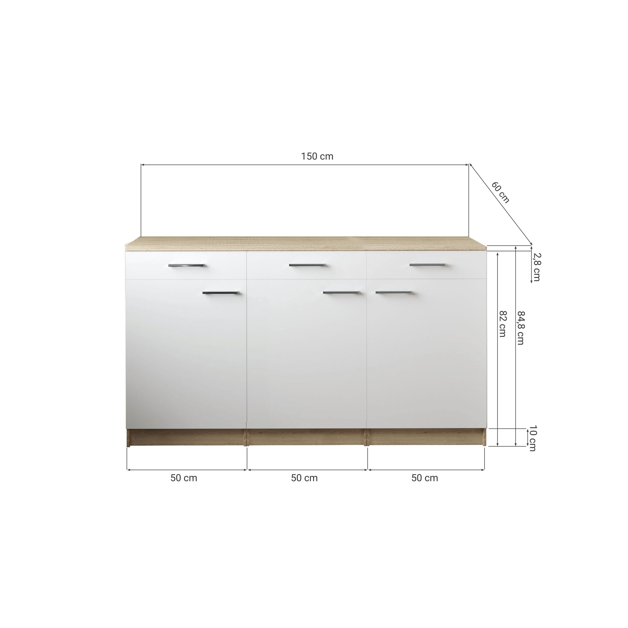 Küchenmöbel-Set 'Merle 13' grau/eichefarben 150 x 60 x 85 cm