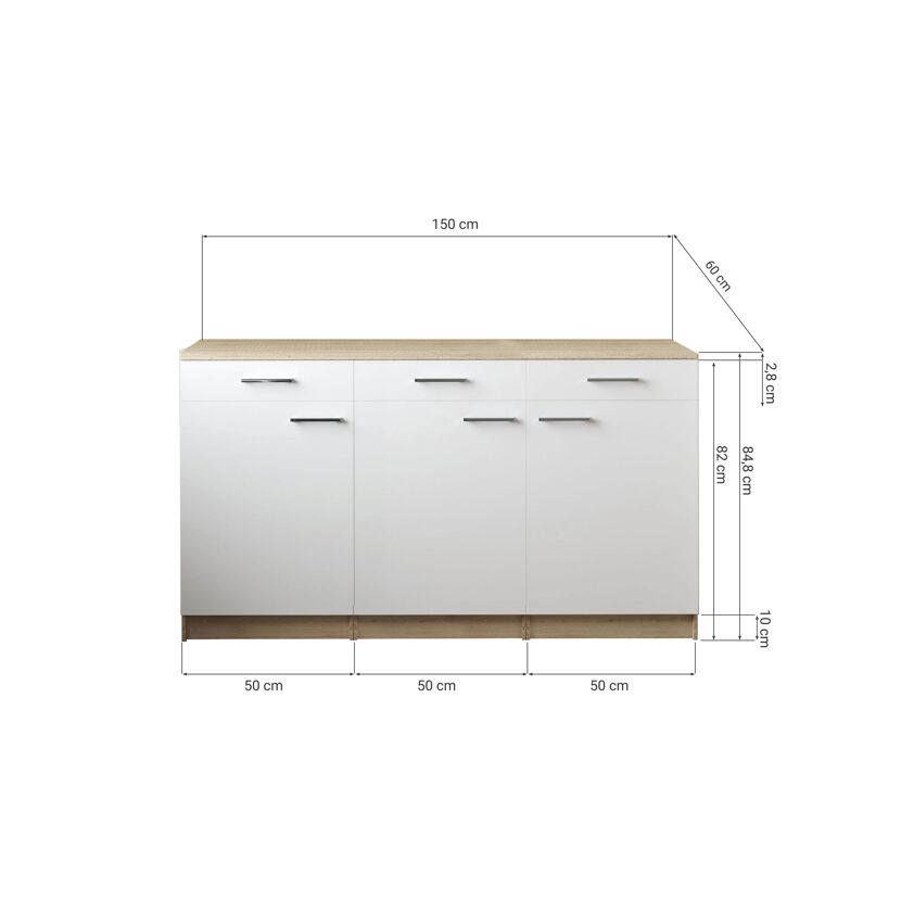 Küchenmöbel-Set 'Merle 13' grau/eichefarben 150 x 60 x 85 cm