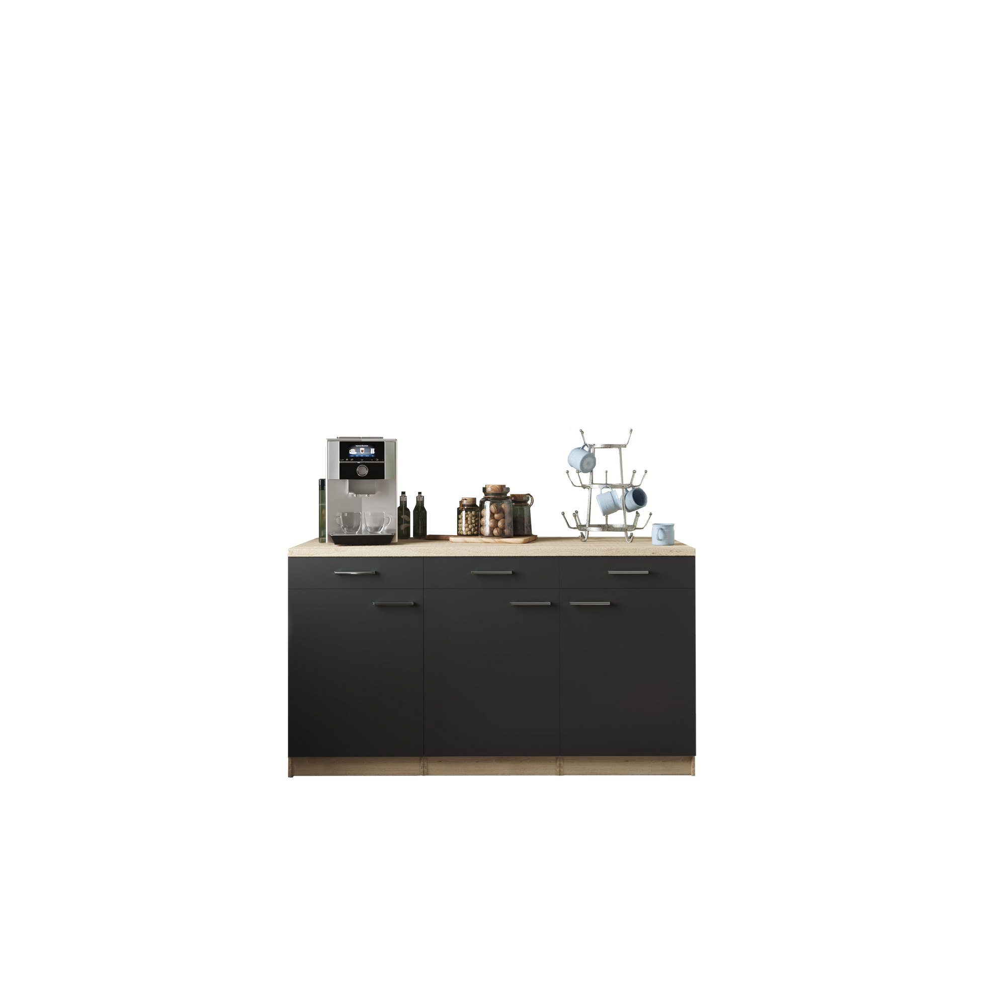 Küchenmöbel-Set 'Merle 13' schwarz/eichefarben 150 x 60 x 85 cm