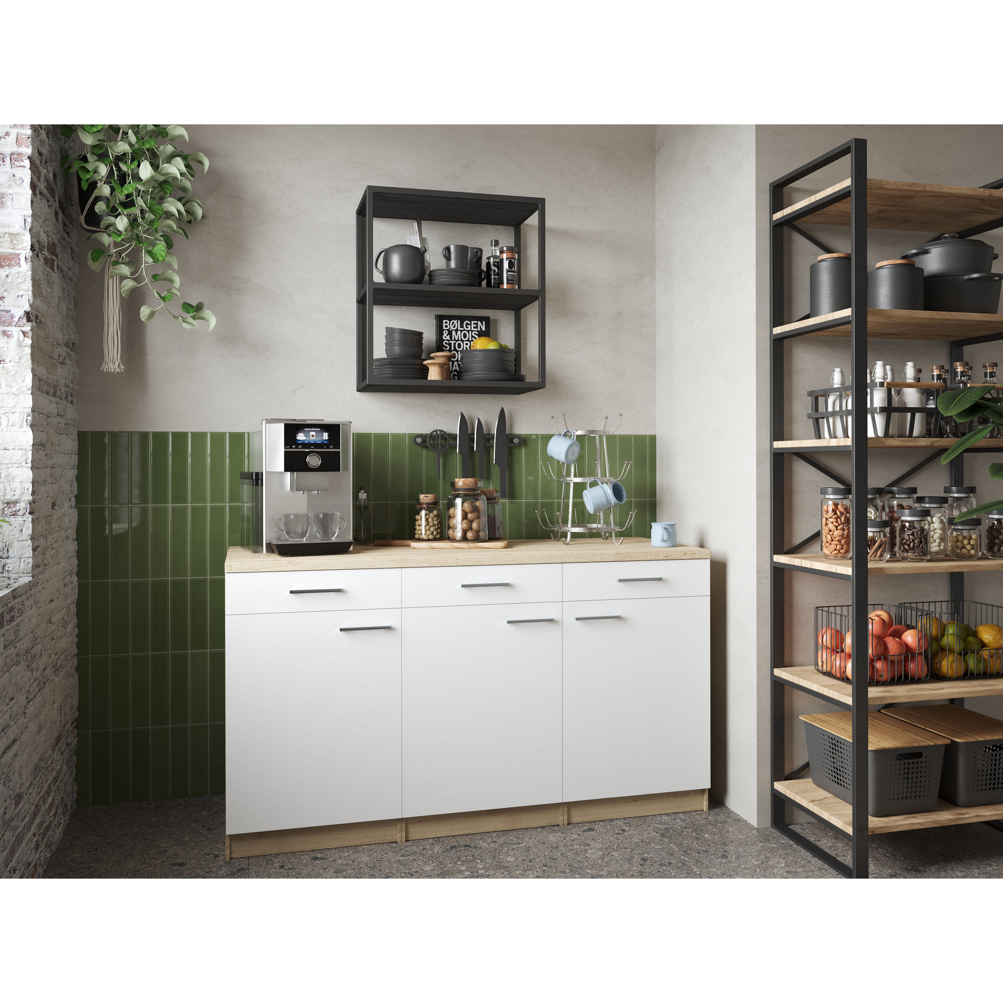 Küchenmöbel-Set 'Merle 13' weiß/eichefarben 150 x 60 x 85 cm