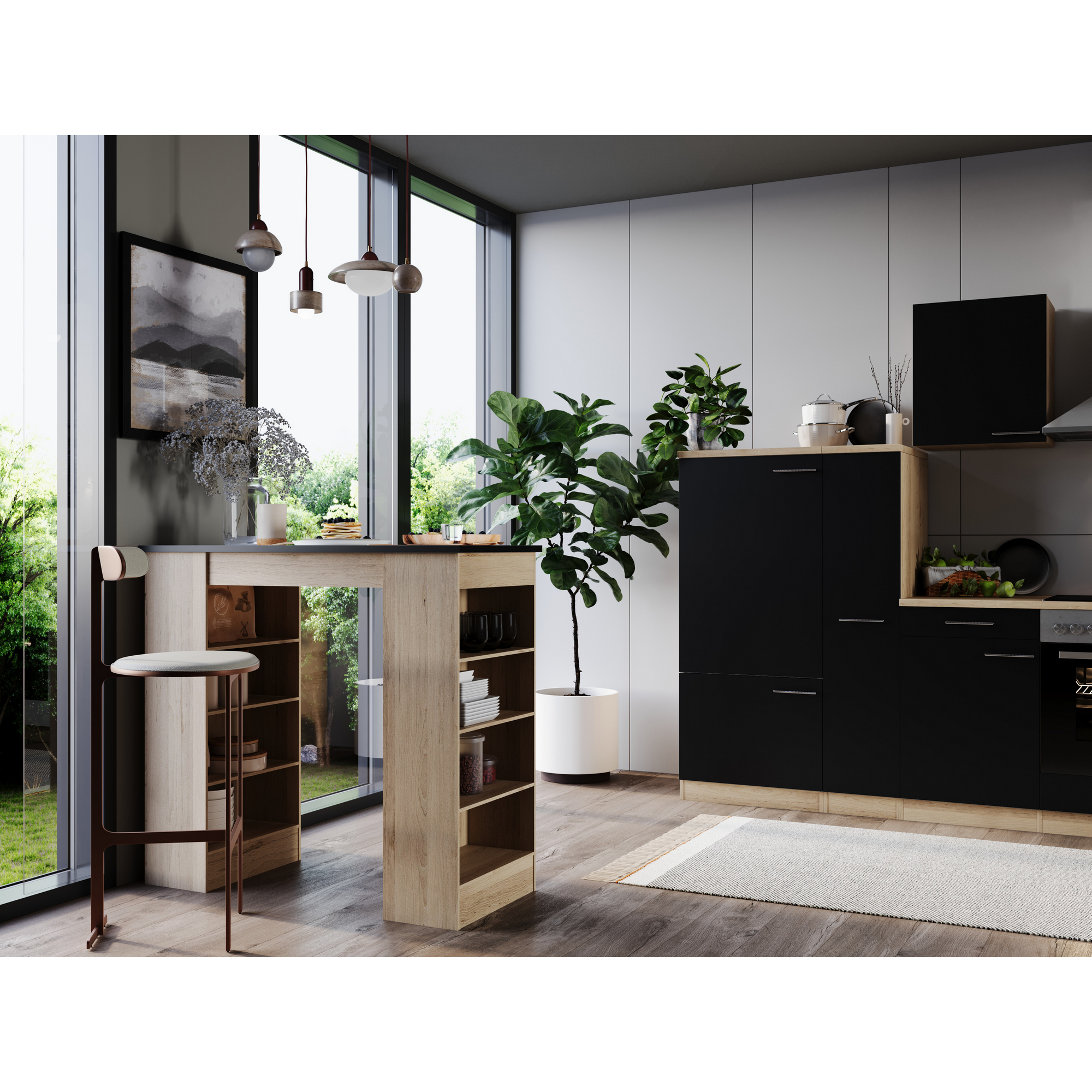 Bartisch 'Merle' schwarz/eichefarben 115 x 103 x 50 cm