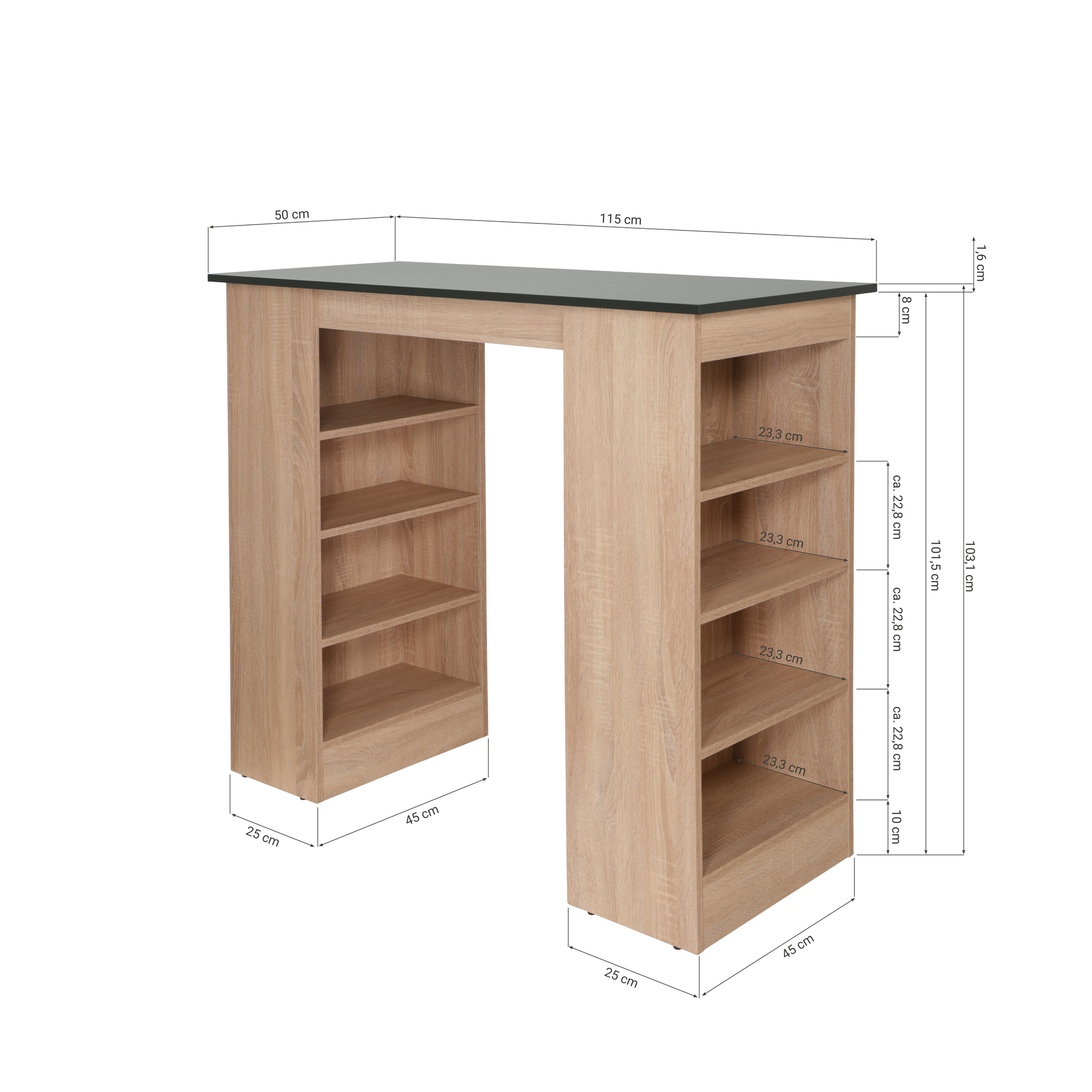 Bartisch 'Merle' schwarz/eichefarben 115 x 103 x 50 cm