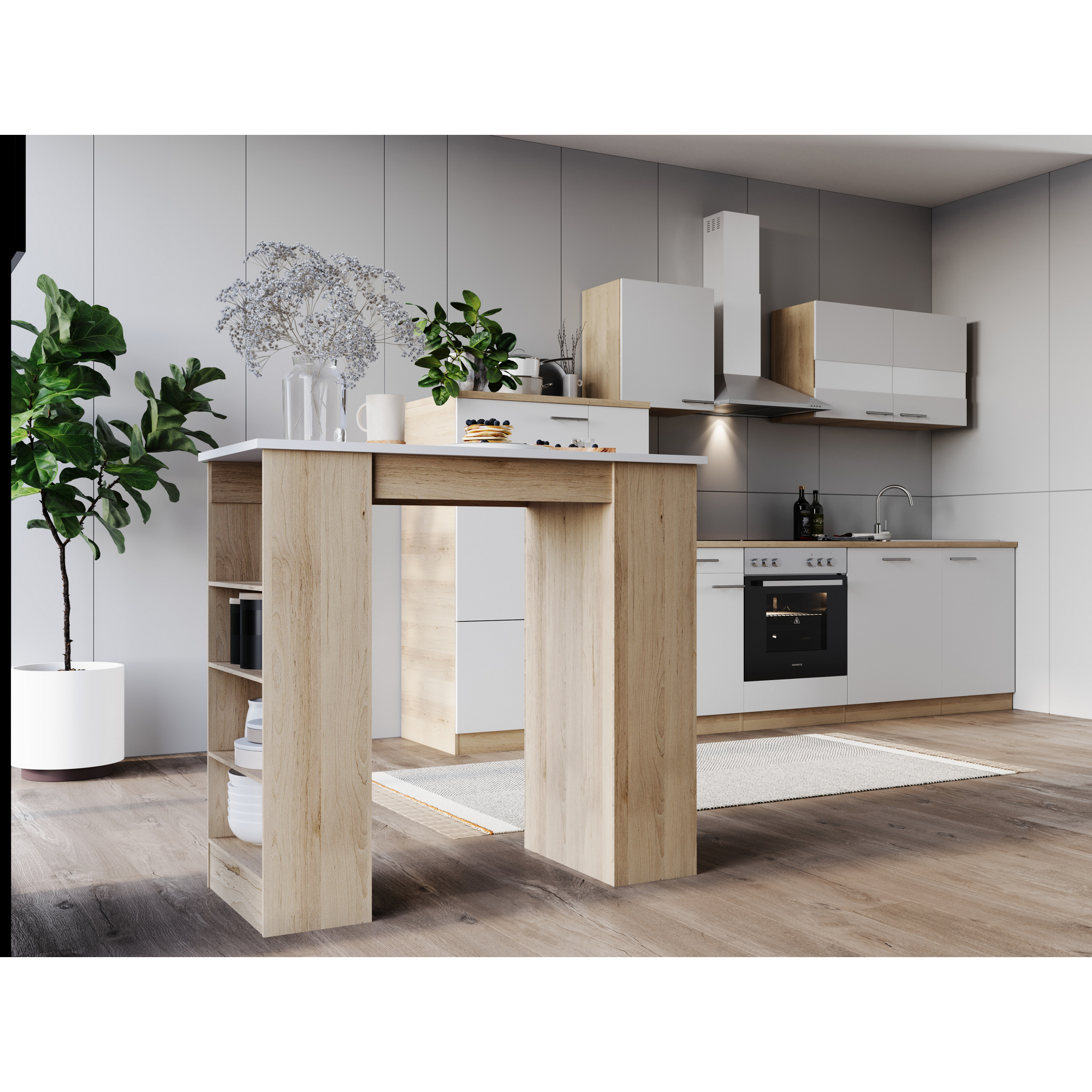 Bartisch 'Merle' weiß/eichefarben 115 x 103 x 50 cm