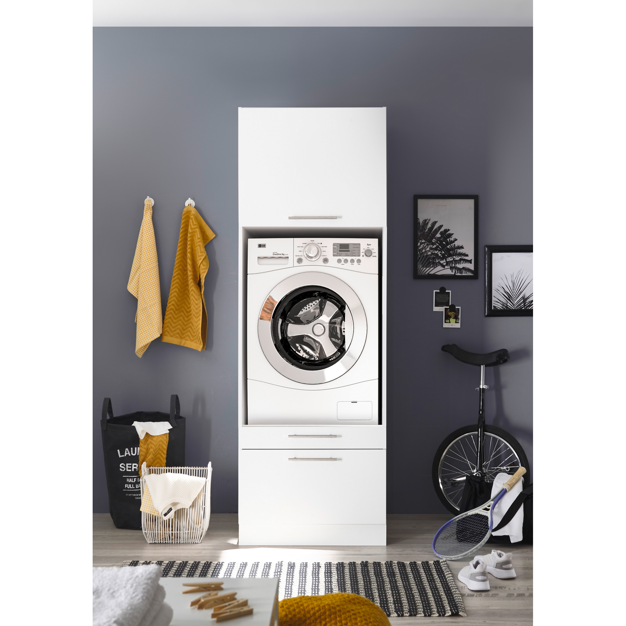 Waschmaschinenumbauschrank 'Clara 2' weiß matt 67,4 x 200 x 67,6 cm