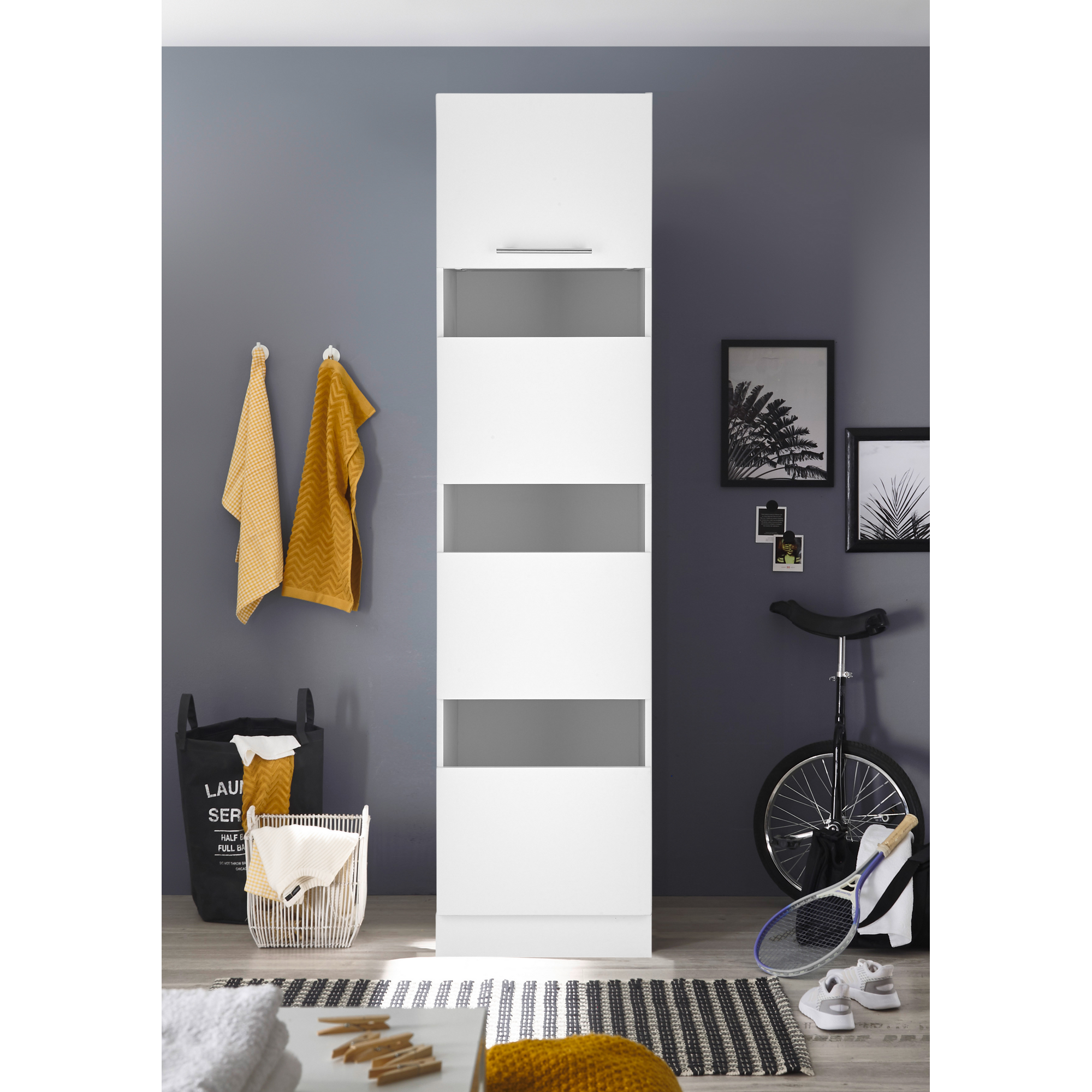 Wäscheschrank 'Clara 3' für Hauswirtschaftsraum weiß matt 50 x 200 x 67,6 cm