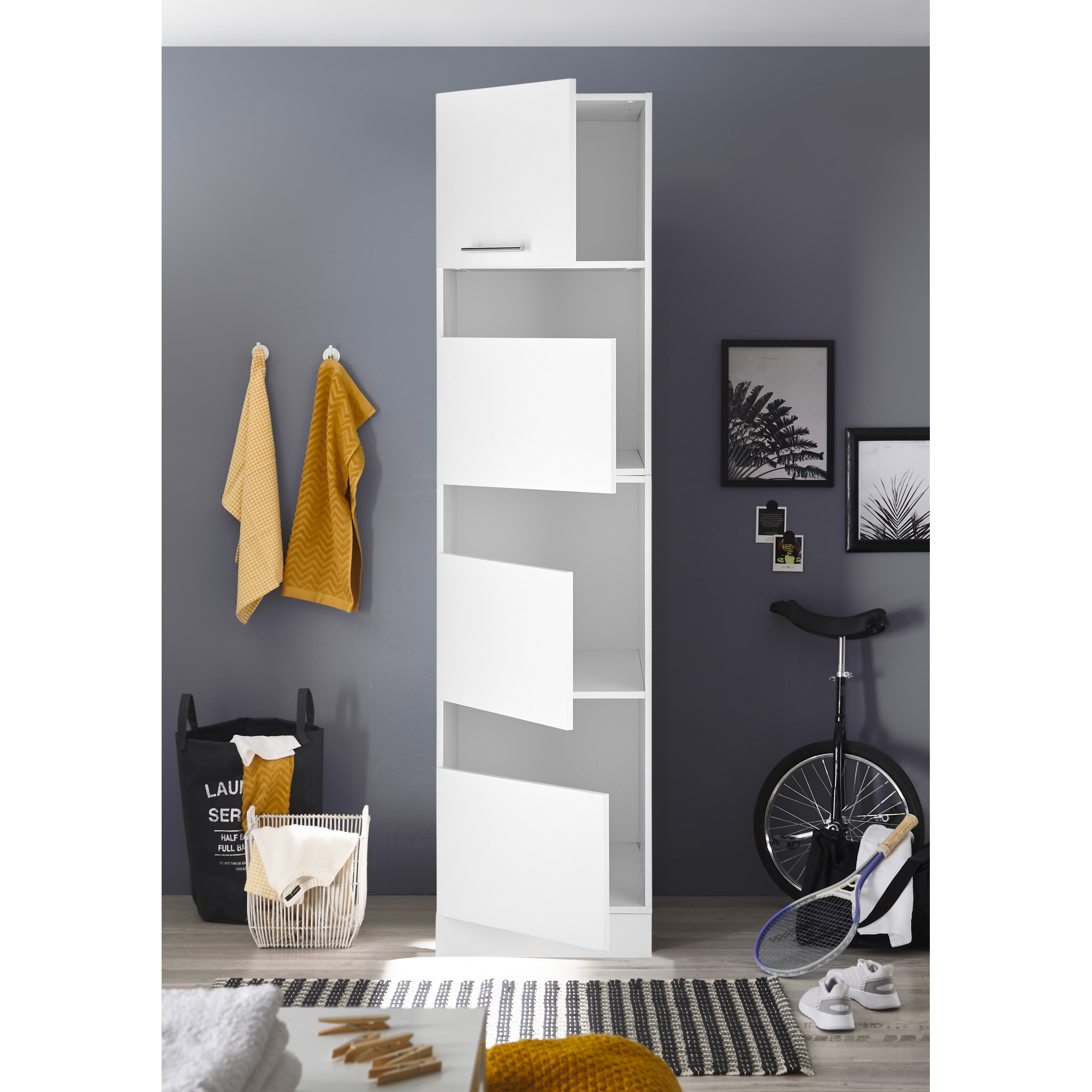 Wäscheschrank 'Clara 3' für Hauswirtschaftsraum weiß matt 50 x 200 x 67,6 cm