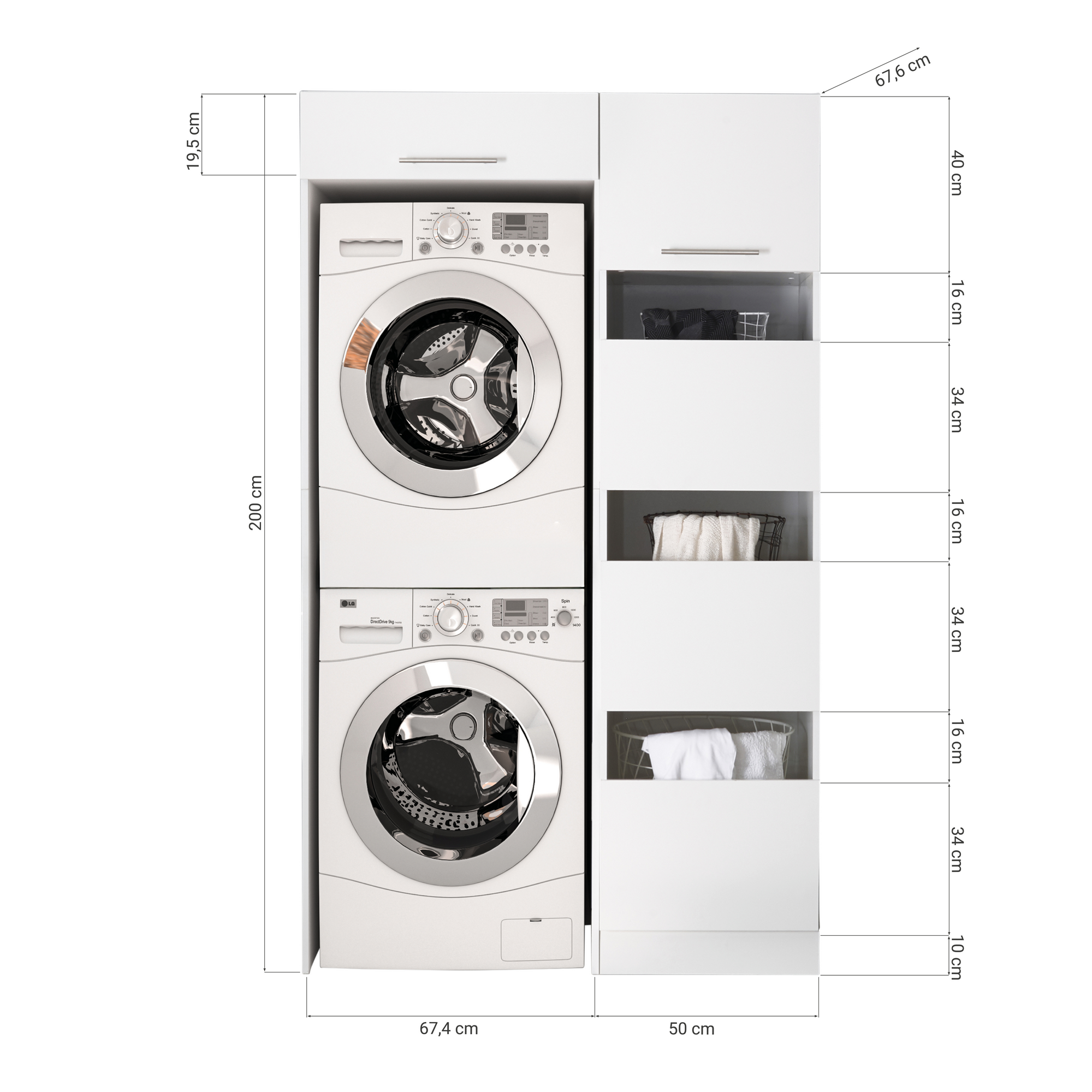 Hauswirtschaftsraum-Set 'Clara 5' weiß matt 117,4 x 200 x 67,6 cm