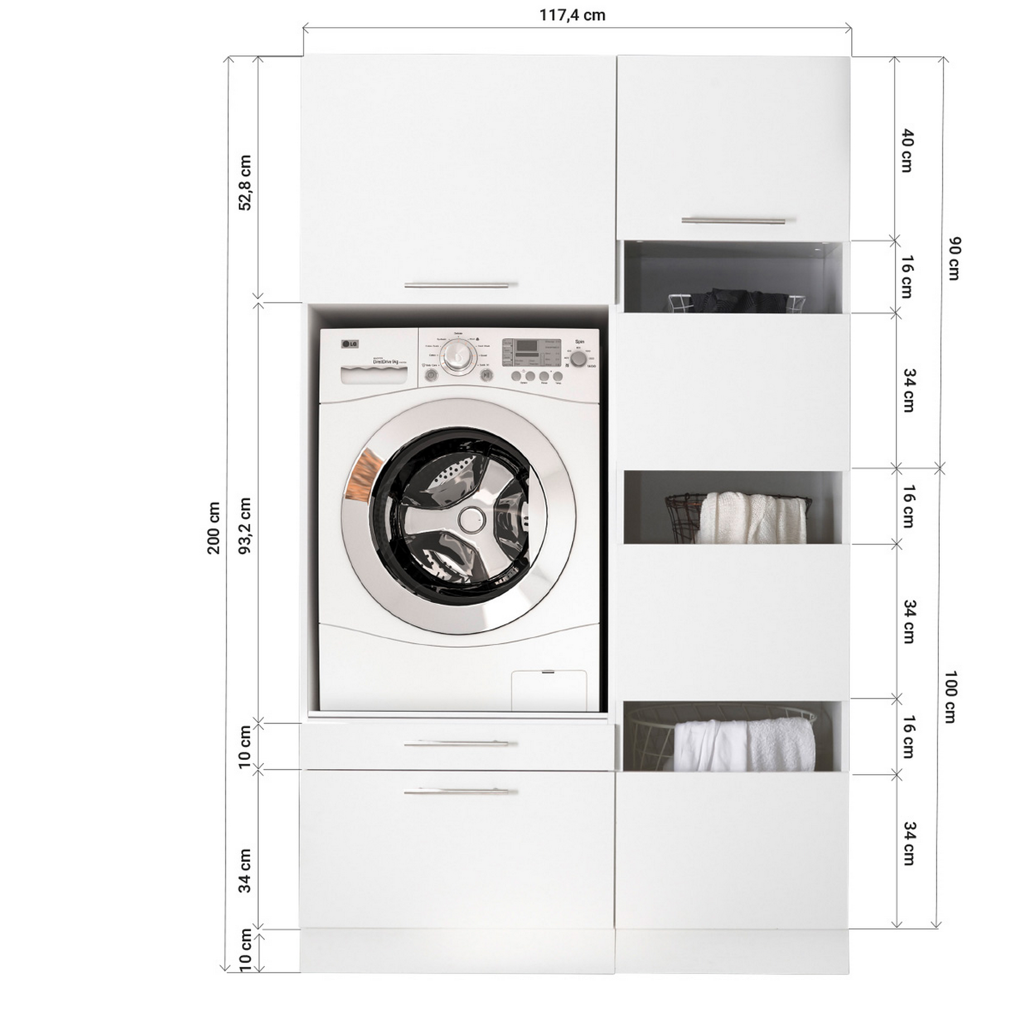 Hauswirtschaftsraum-Set 'Clara 8' weiß matt 117,4 x 200 x 67,6 cm
