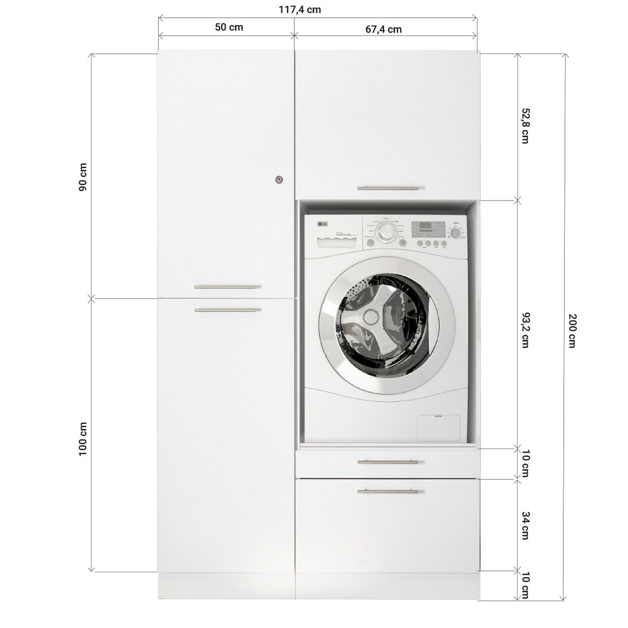 Hauswirtschaftsraum-Set 'Clara 9' weiß matt 117,4 x 200 x 67,6 cm